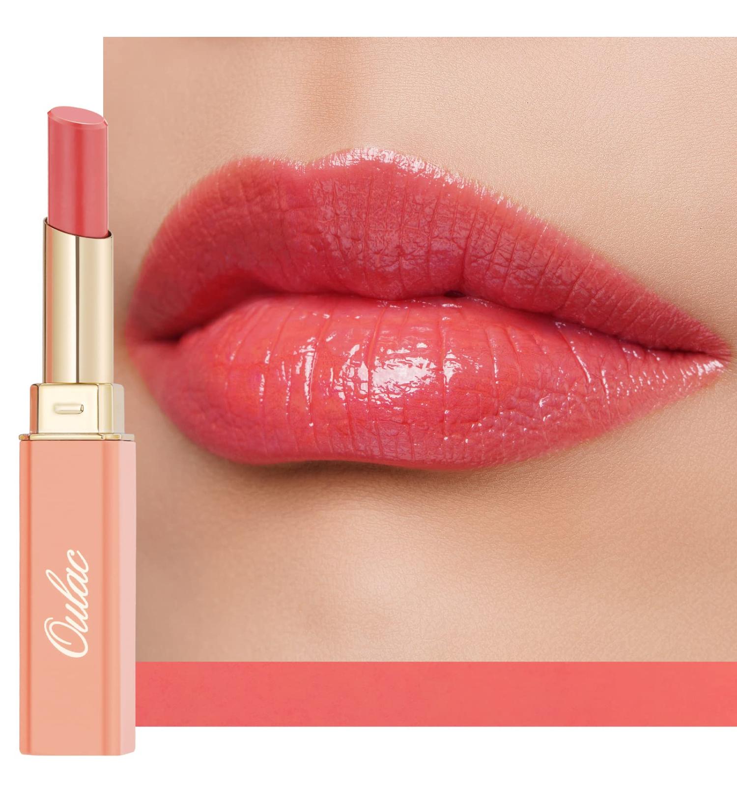 Oulac Coral Peach Moisturising Lipstick: Hydrating Lip Balm for Dry Lips - Juicy Glossy Finish, Vegan & Cruelty-Free (04) - Buy Online on GoSupps.com