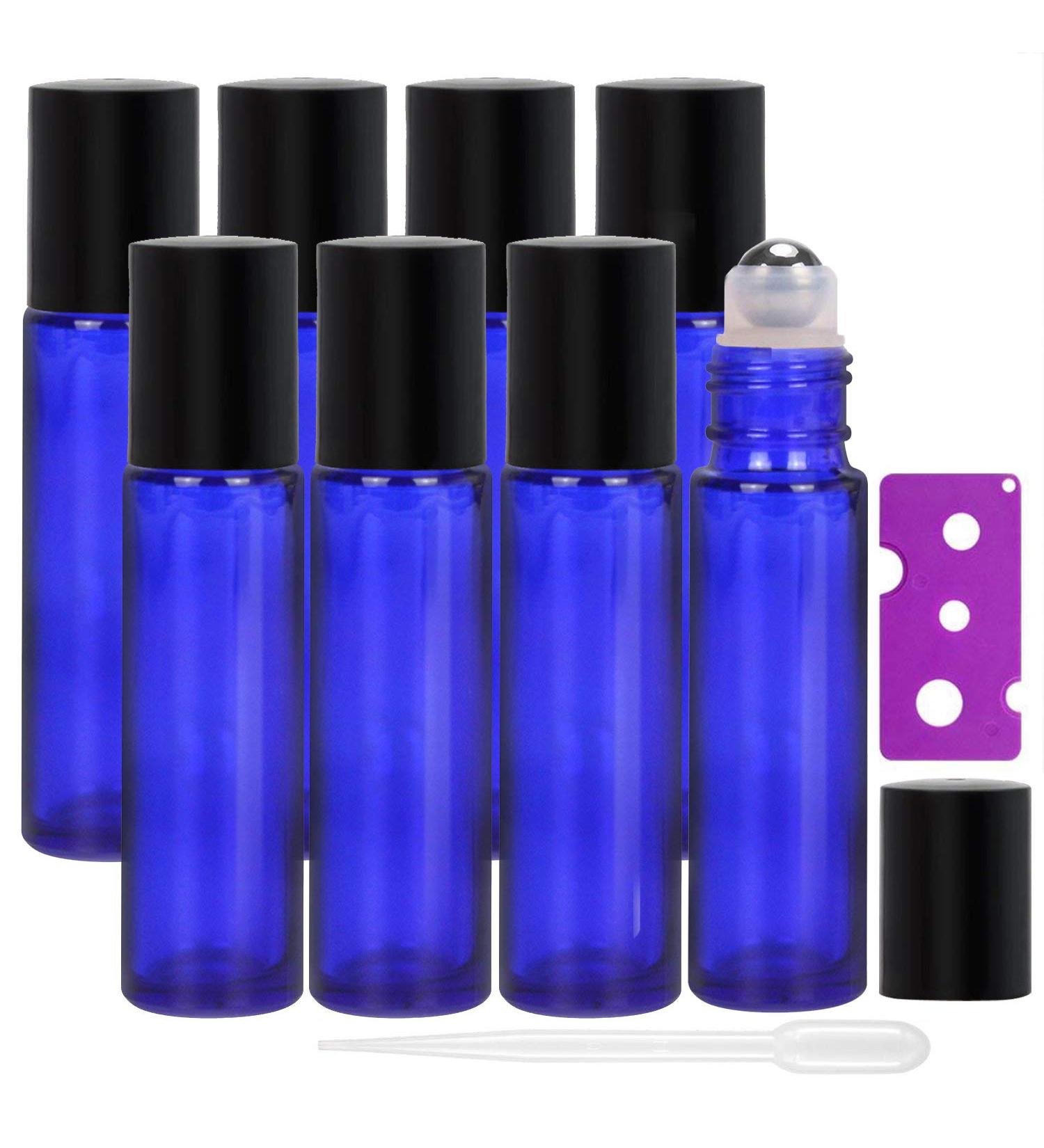 Alldomain 8Pcs 10Ml Cobalt Blue Roller Bottles | Stainless Steel Roller Balls - Perfect for Essential Oils & DIY Projects | International Shipping Available - Buy Online on GoSupps.com