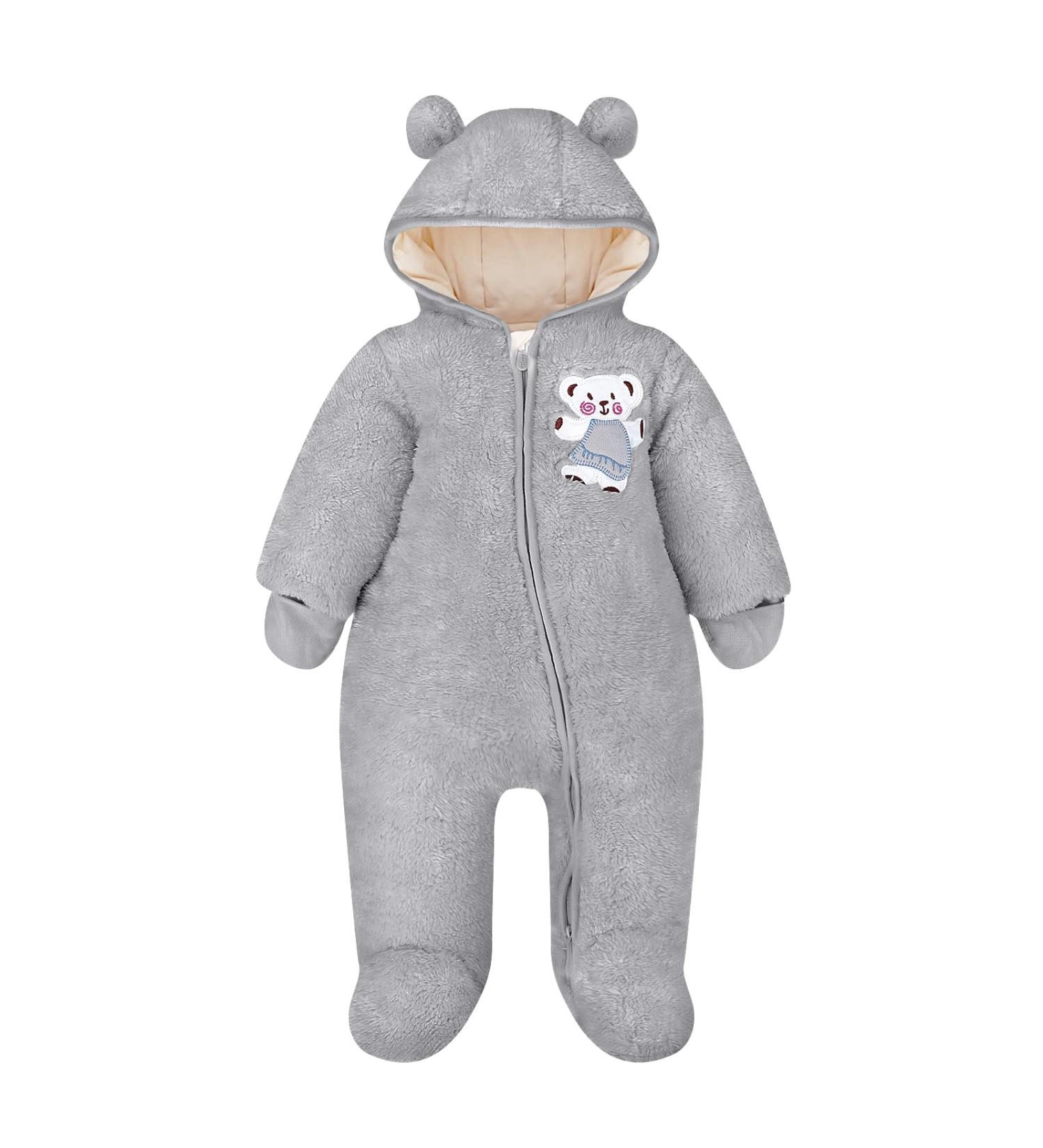 Vine Baby Hooded Fleece Romper Snowsuit - Grey, 3-6 Months | Infant Footed Jumpsuit Outfit - Buy Online on GoSupps.com