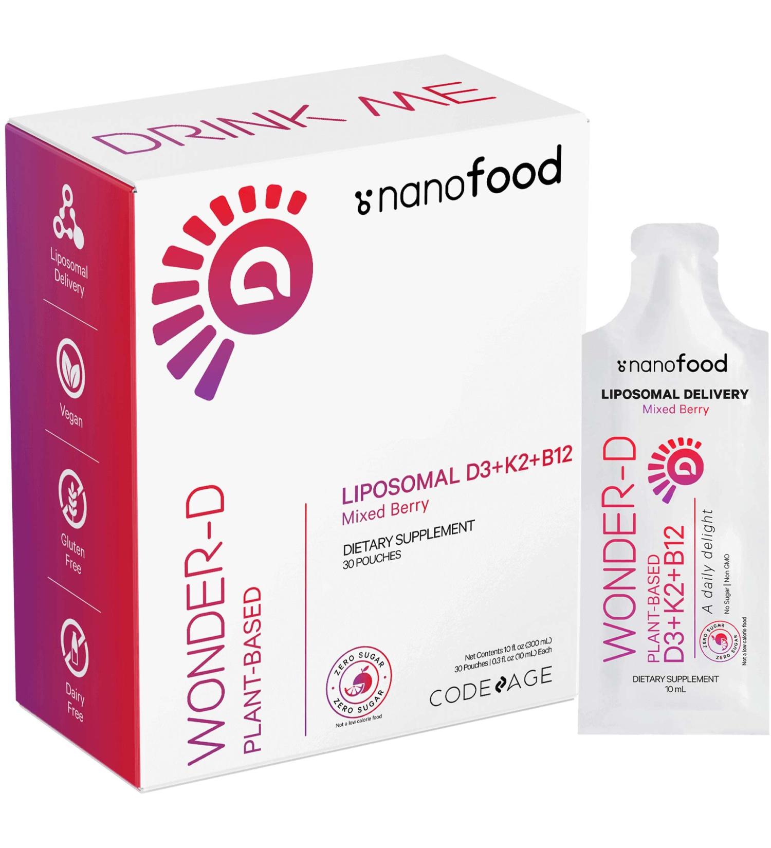 Codeage Liposomal Vitamin D3 Liquid Supplement Sachet - Vegan Multivitamin with Vitamins K2, B12, E - Non-GMO, Sugar-Free Berry Flavor - 30 Pouches - Buy Online on GoSupps.com
