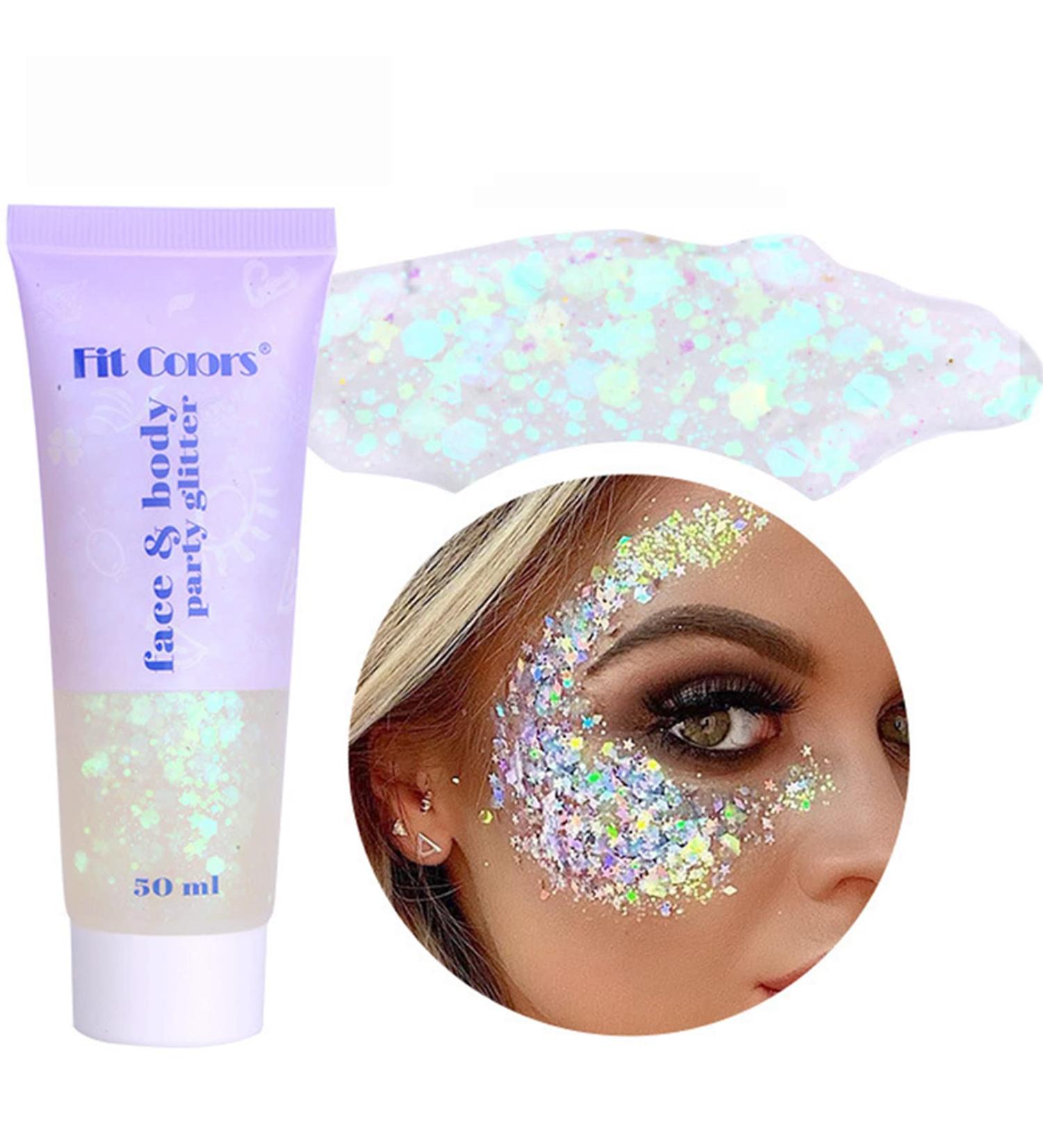 Mermaid Sequins Glitter Gel 50ml - Sparkling Chunky Body Lotion & Eyeshadow for Face, Hair, and Nails - Christmas Festival Makeup Glitter - Buy Online on GoSupps.com