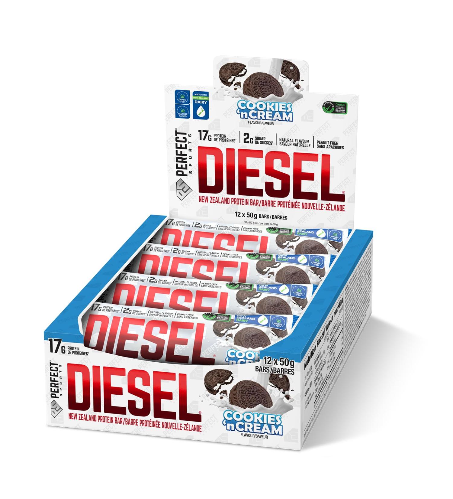 DIESEL New Zealand Protein Bar - Cookies n Cream - 50g (12 Pack) - Buy Online on GoSupps.com