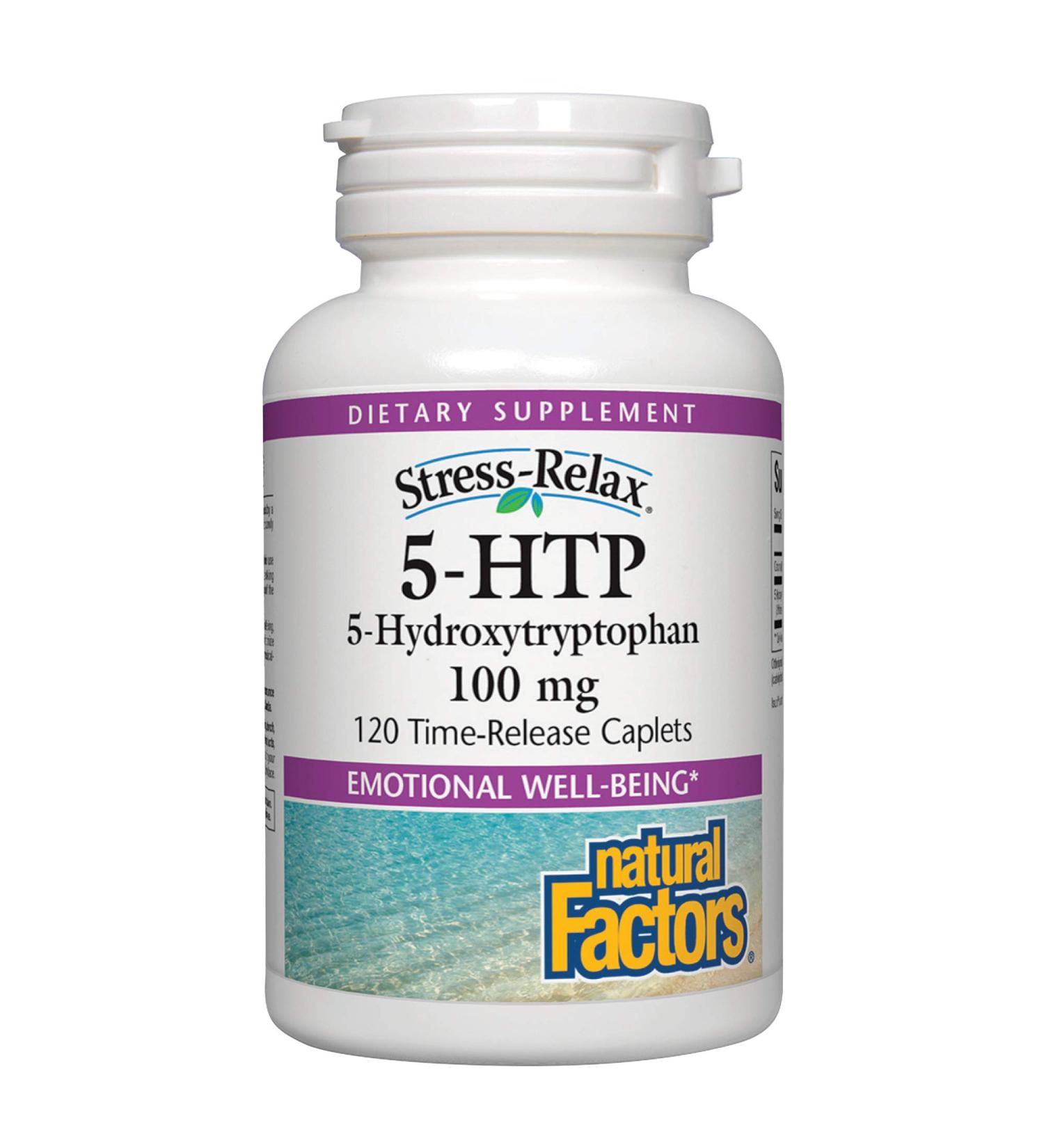 Natural Factors Stress-Relax 5-HTP 100mg Caplets - Promotes Emotional Well-being - 120 Count - Buy Online on GoSupps.com