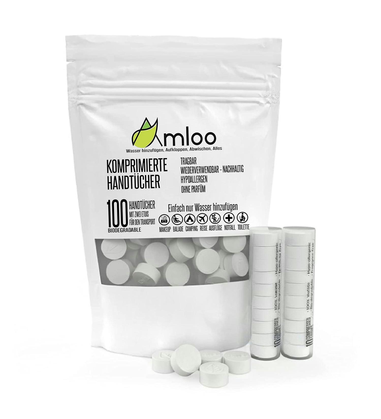 Amloo 100 Magic Compressed Towels - Mini Travel Towels for Health Outdoor Sports Disposable Oshibori & Finger Washcloths with 2 Portable Cases - Buy Online on GoSupps.com