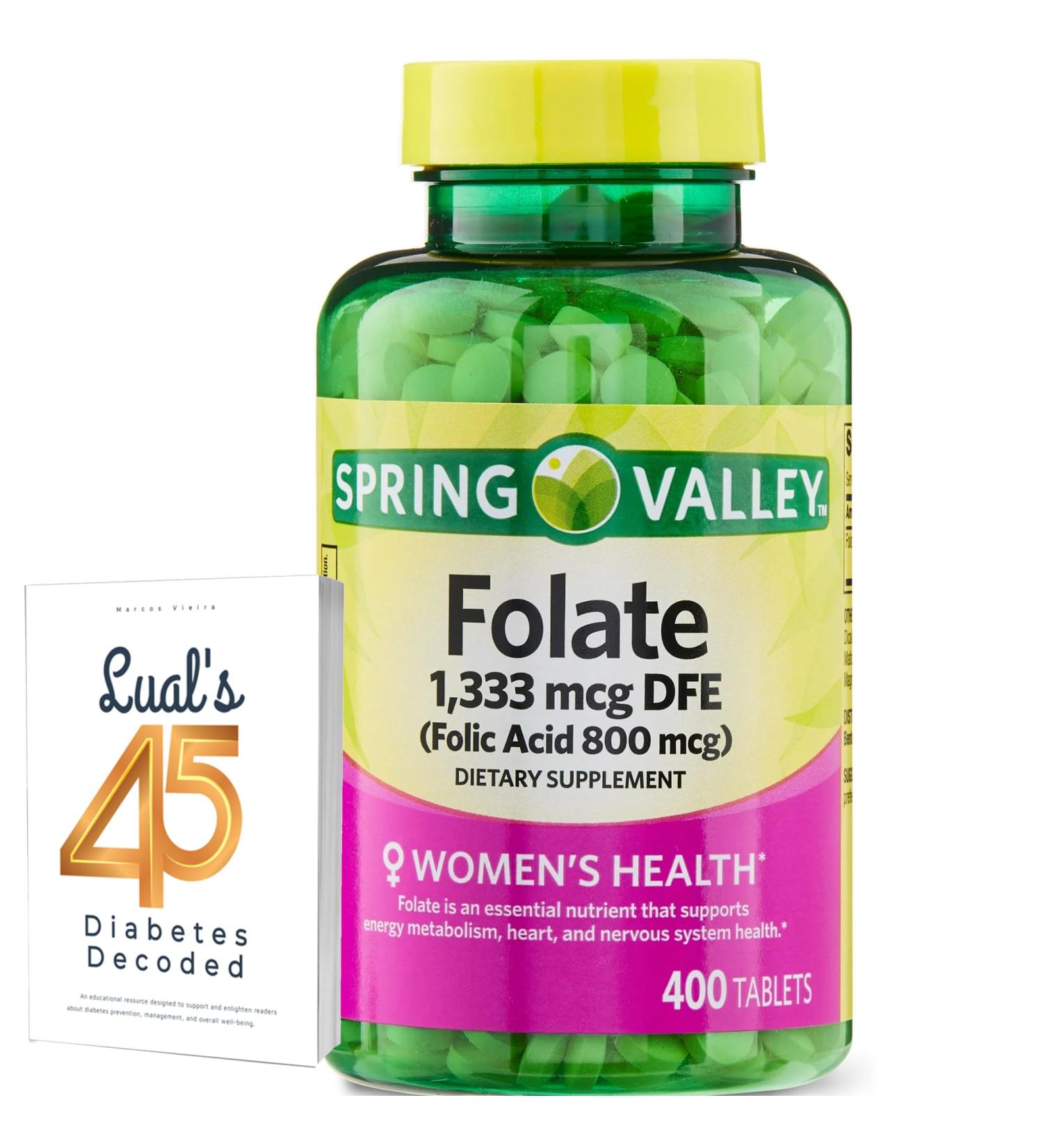 Folate 1 333 mcg. Spring Valley Folate Dietary Supplement 1 333 mcg DFE 400 Count Folate Supplement for Women Pregnancy Folic Acid 800 Bundle with Luall's 45 Diabetes Decoded - Buy Online on GoSupps.com