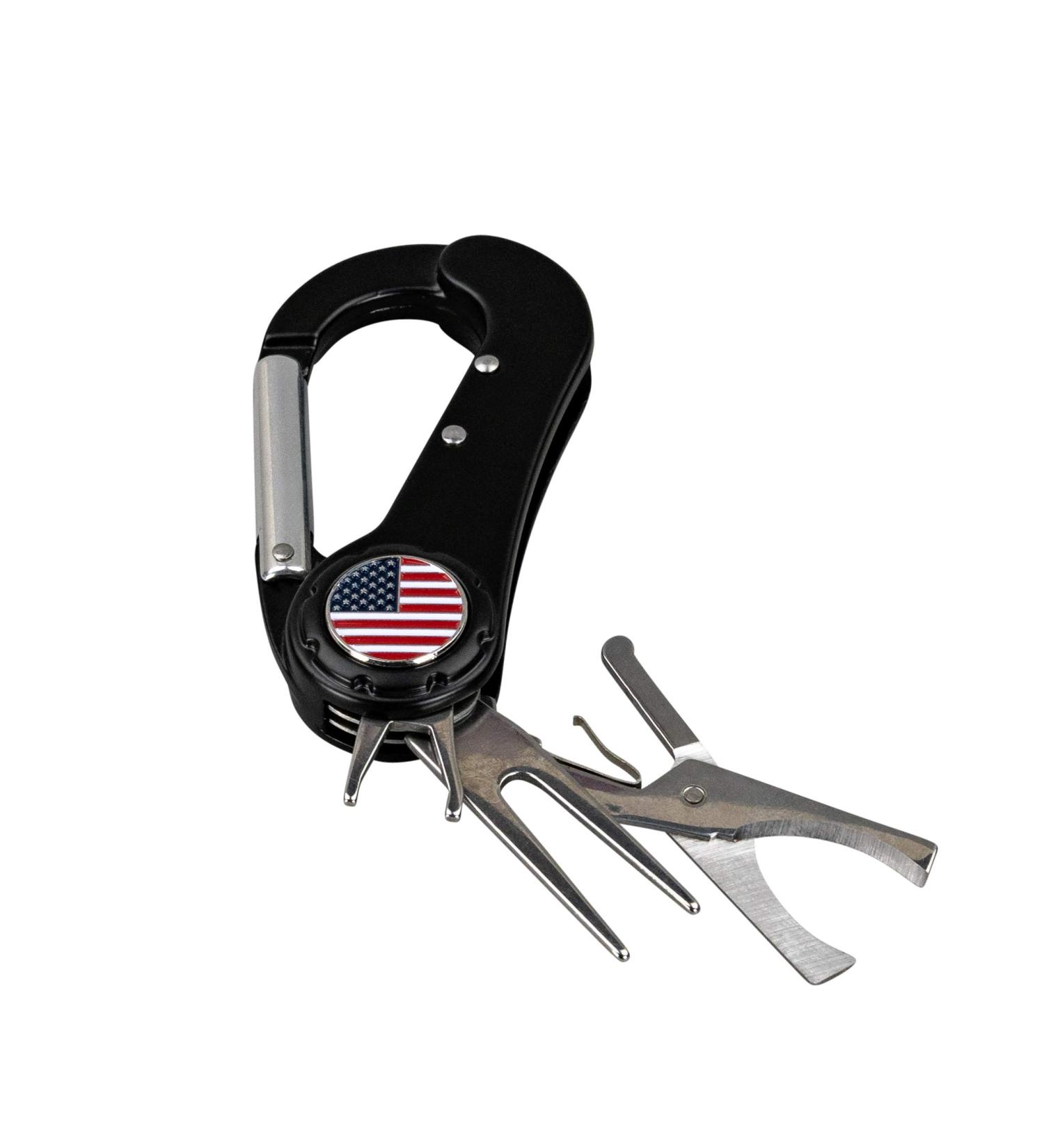 Golfing Gizmos 5 in 1 Tool Accessories - Divot Repair, Ball Marker, Cutter, Spike Tightener with Carabiner Clip - Buy Online on GoSupps.com