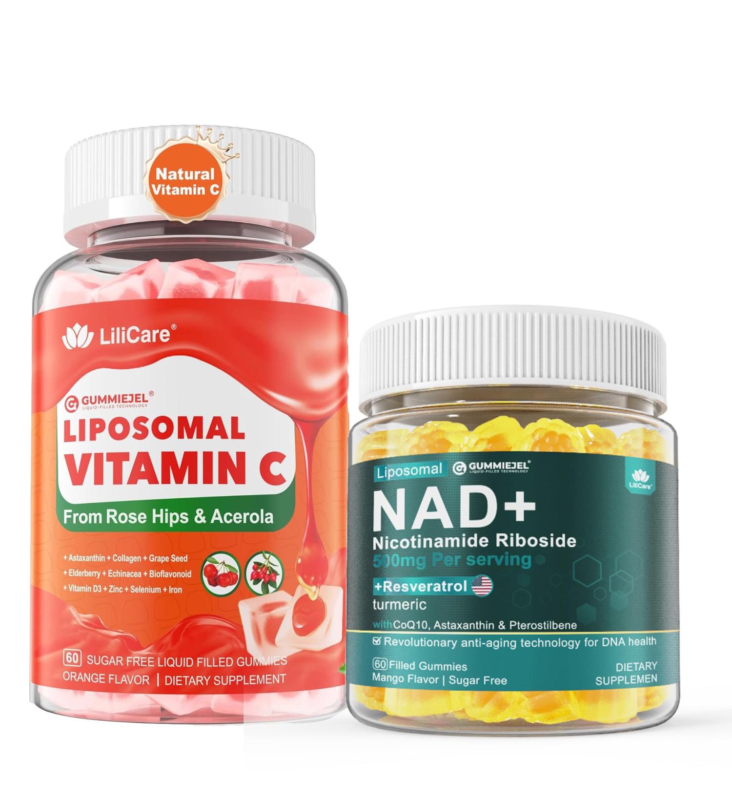 Liposomal Vitamin C 1000mg Filled Gummies for Adults & Kids 9+ NAD+ Supplement Gummies Sugar Free for Women & Men 2 Pack - Buy Online on GoSupps.com