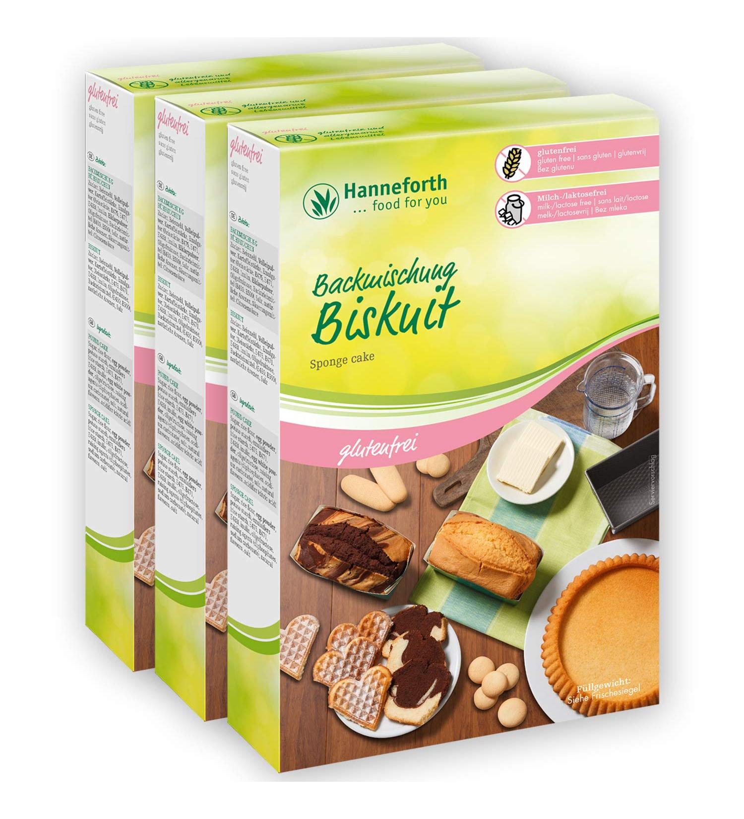 Gluten-Free Sponge Cake Baking Mix | Hanneforth | 3x300g | International Shipping - Buy Online on GoSupps.com
