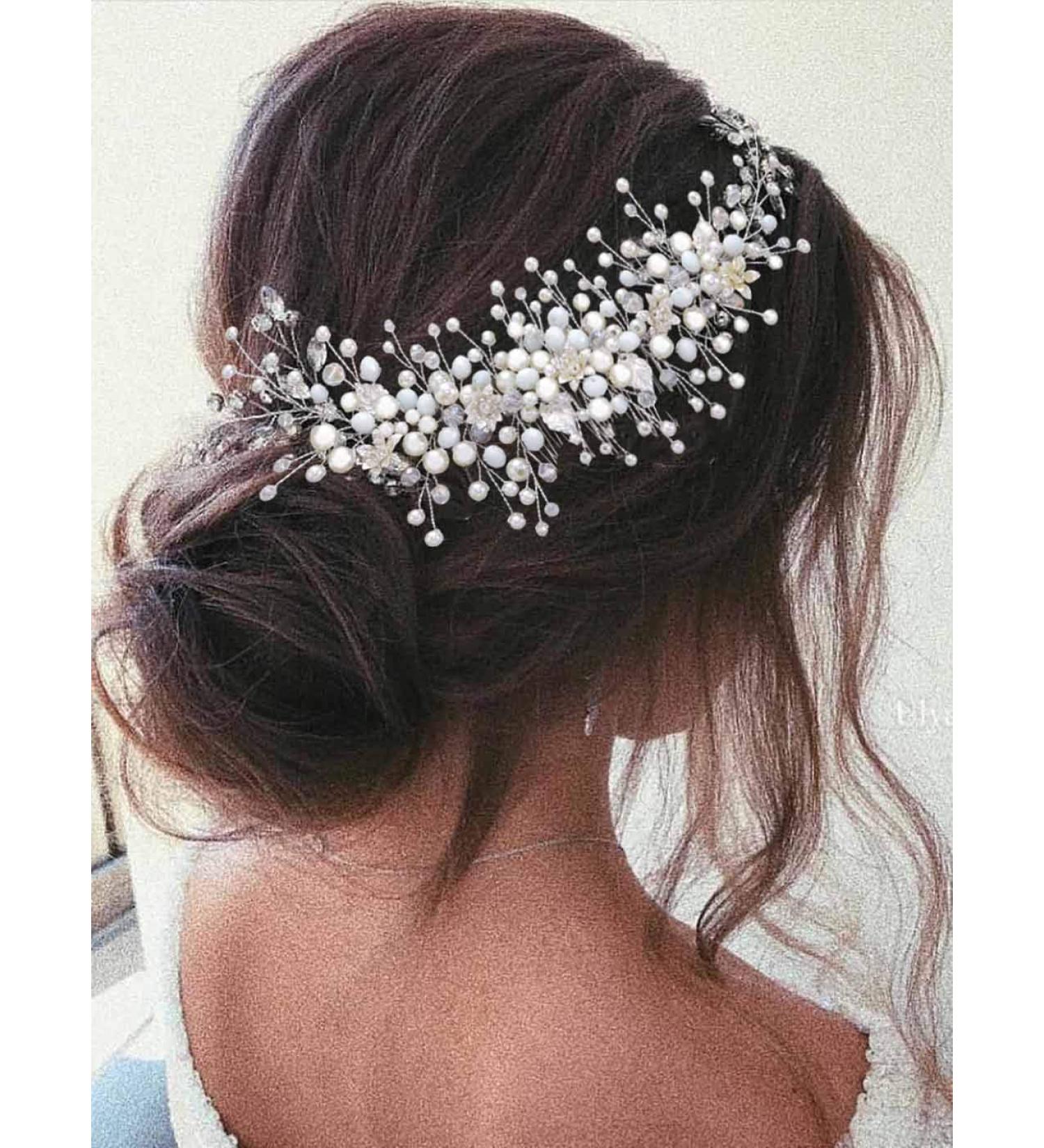 Vakkery Silver Pearl Crystal Wedding Hair Comb - Bridal Hairpiece & Flower Headpiece for Brides & Bridesmaids - Buy Online on GoSupps.com
