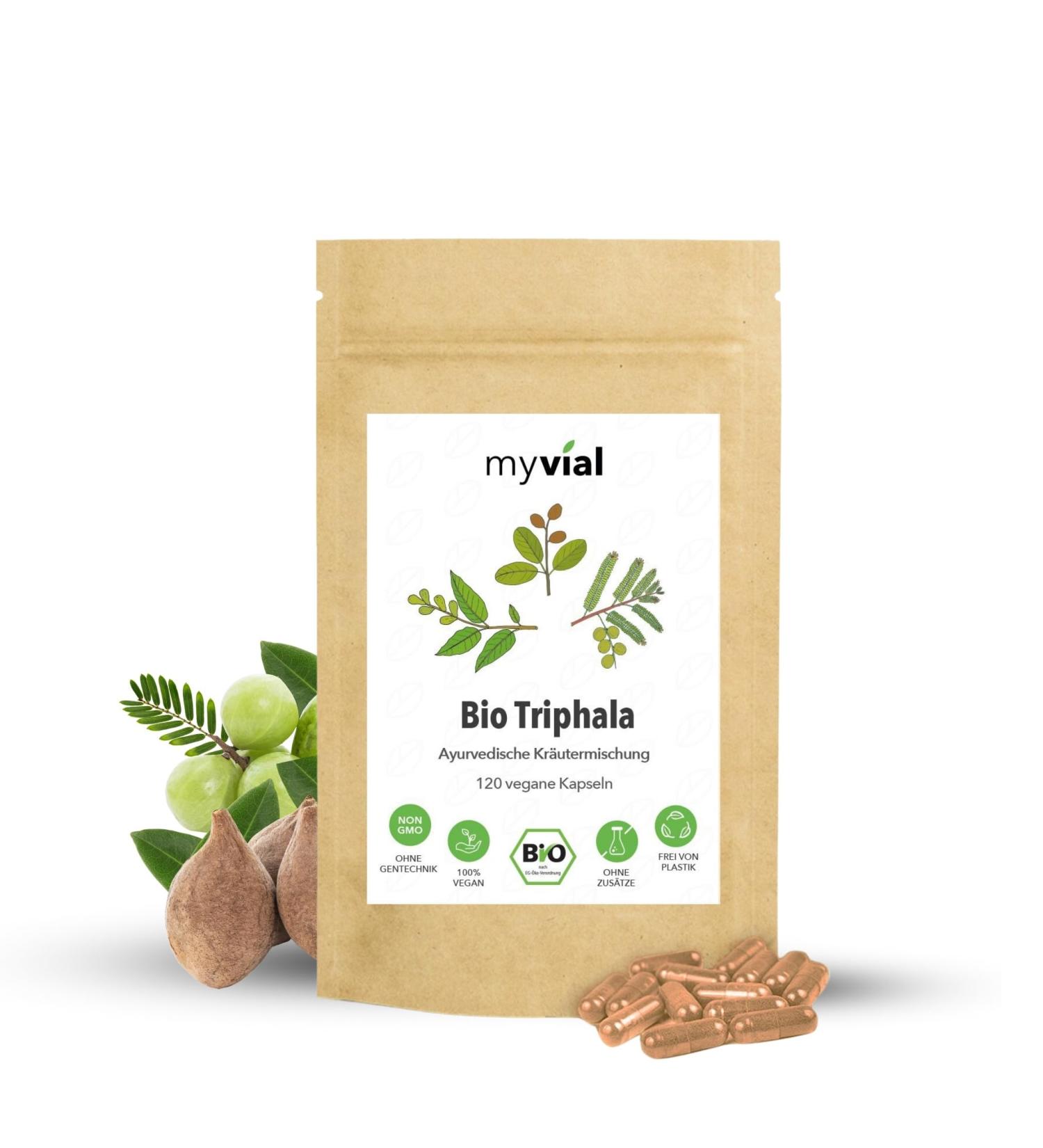 MyVial Bio Triphala Capsules - 120 Vegan Capsules | 120-Day Supply | 500mg Each | High-Dose Biotriphala | Plastic-Free Packaging | Imported from India - Buy Online on GoSupps.com