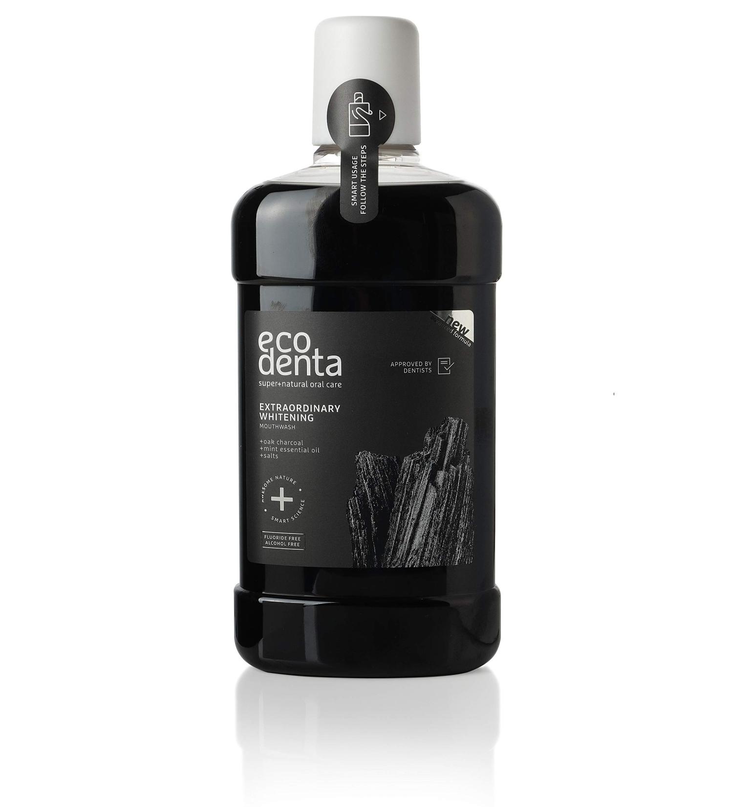 Ecodenta Extraordinary Teeth Whitening Mouthwash 500ml - Alcohol & Fluoride Free, Charcoal Formula for Fresh Breath - Buy Online on GoSupps.com