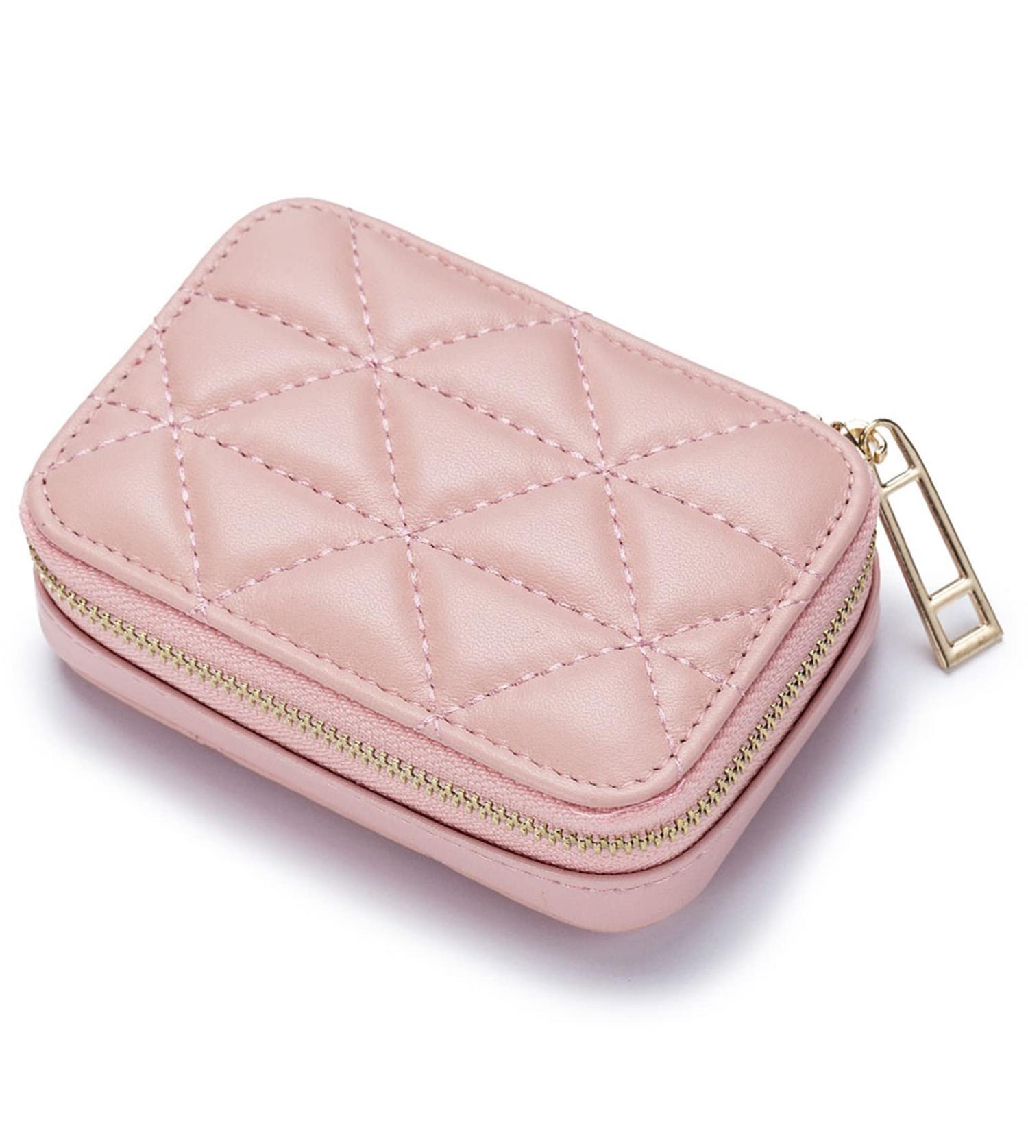 Female Travel Lipstick Case with Mirror - Pink Leather Makeup Bag for Women's Toiletries, Daily Touch-ups & Cosmetic Storage - Buy Online on GoSupps.com