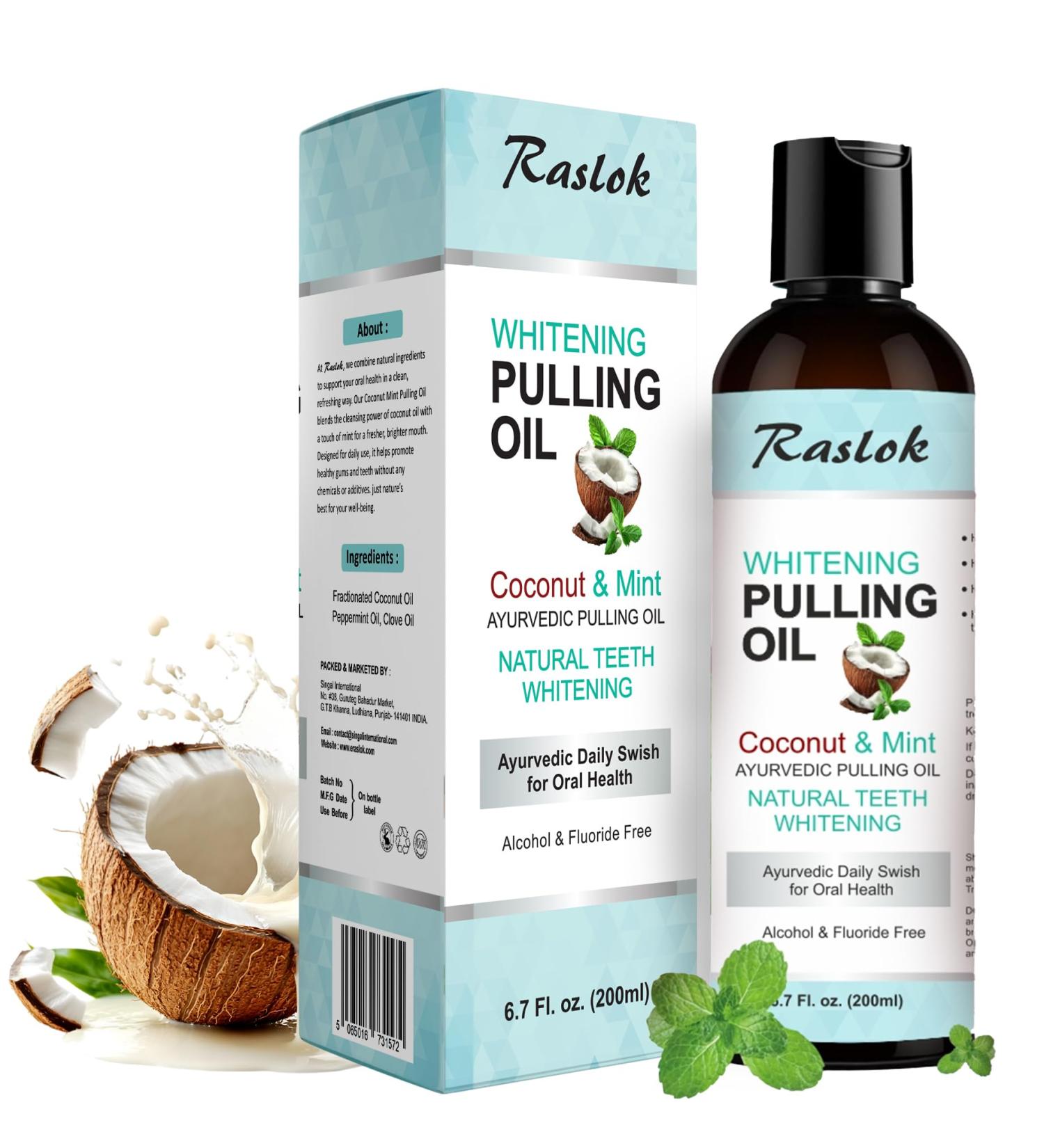 Raslok Coconut Oil Pulling Fresh Breath and Whitening Mouthwash | Healthy Teeth & Gums Alcohol Free 6.7 fl. oz. (200ml) - Buy Online on GoSupps.com