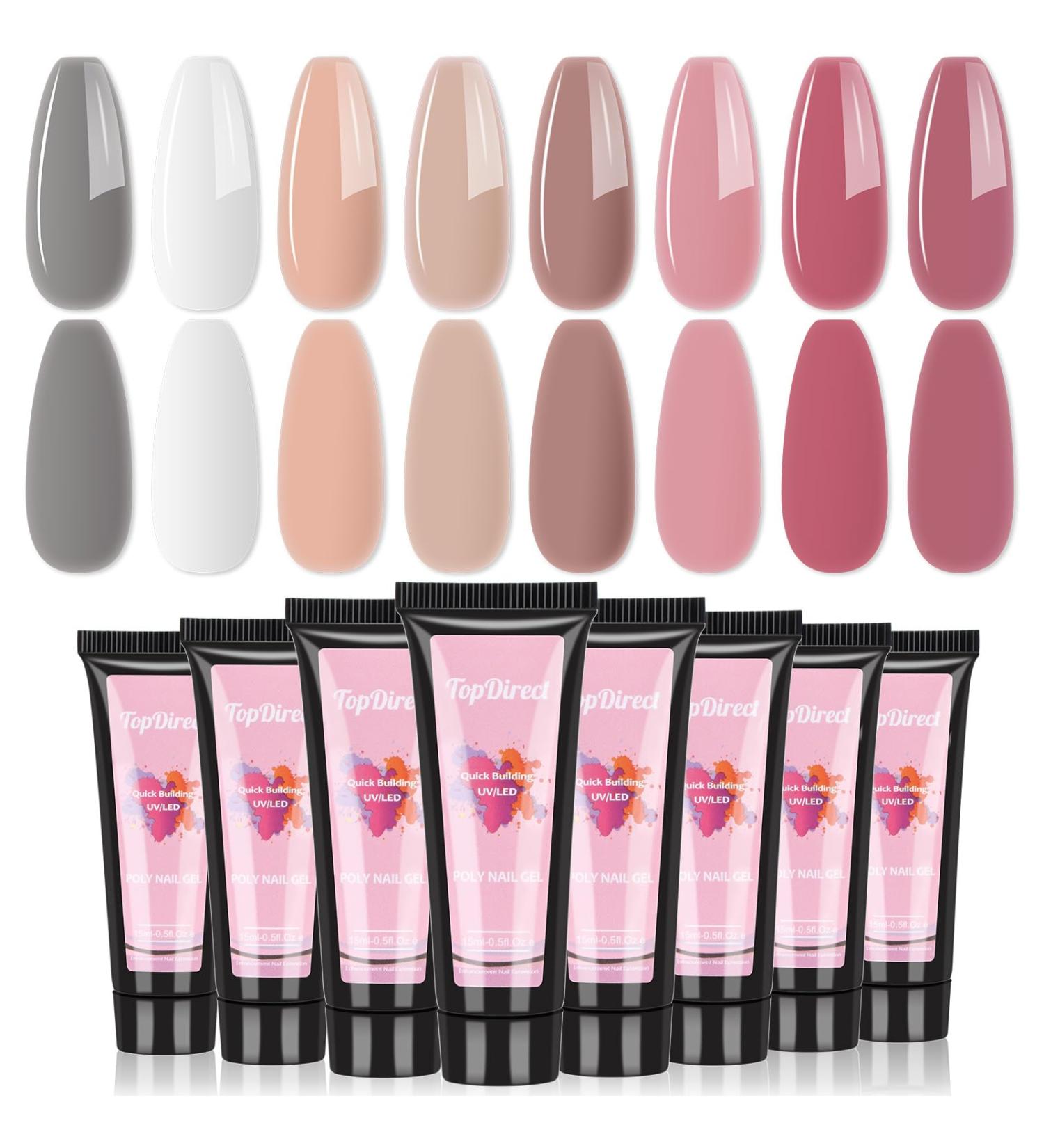 TopDirect Poly Nail Gel 8 Colors - Nail Extension Gel Set for Women - Nail Art Builder Gel Kit for Home - Pink, White, Red, Nude, Grey - Buy Online on GoSupps.com