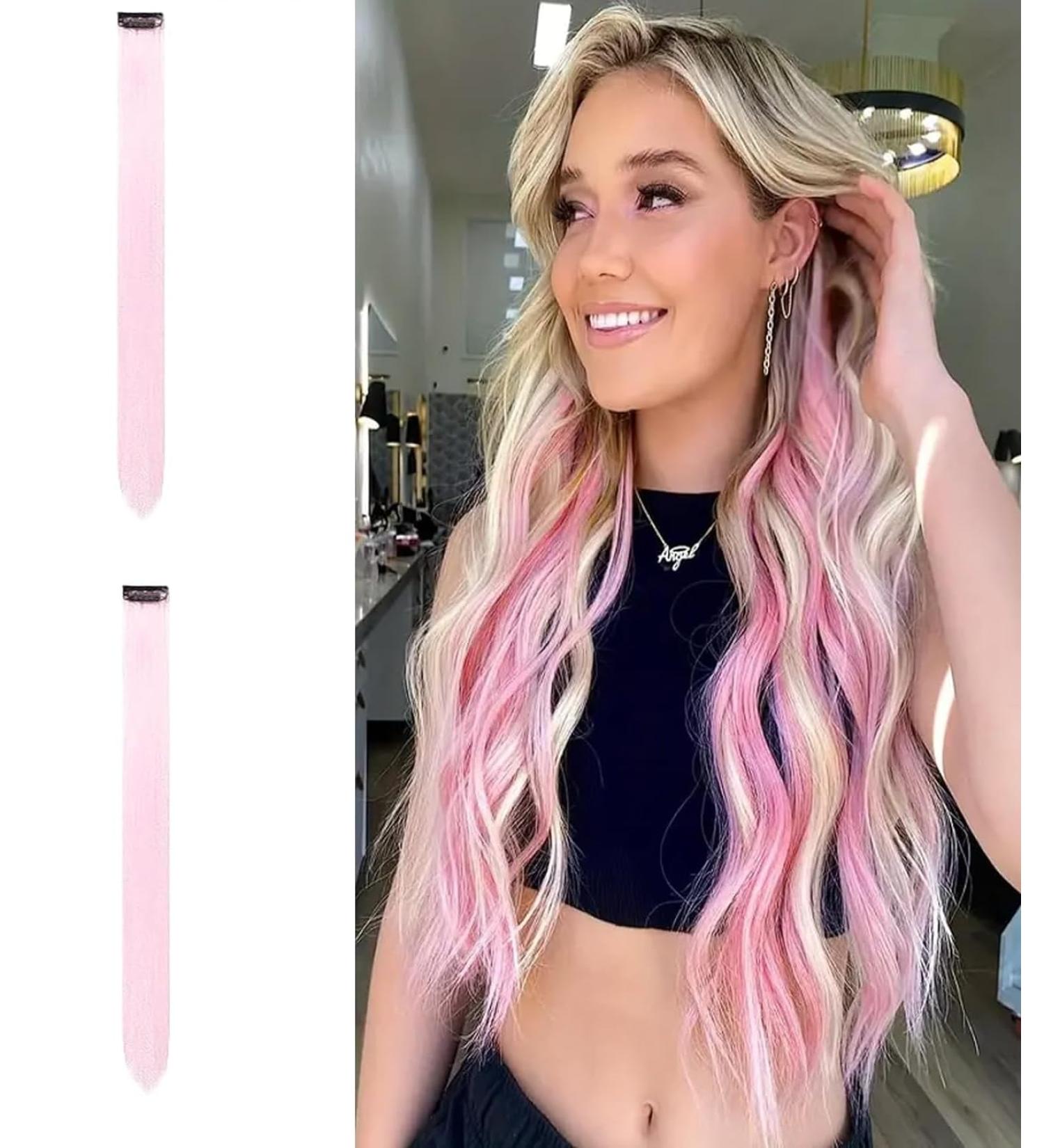 Clip-In Hair Extension Highlights Streaks (Pink) - Buy Online on GoSupps.com
