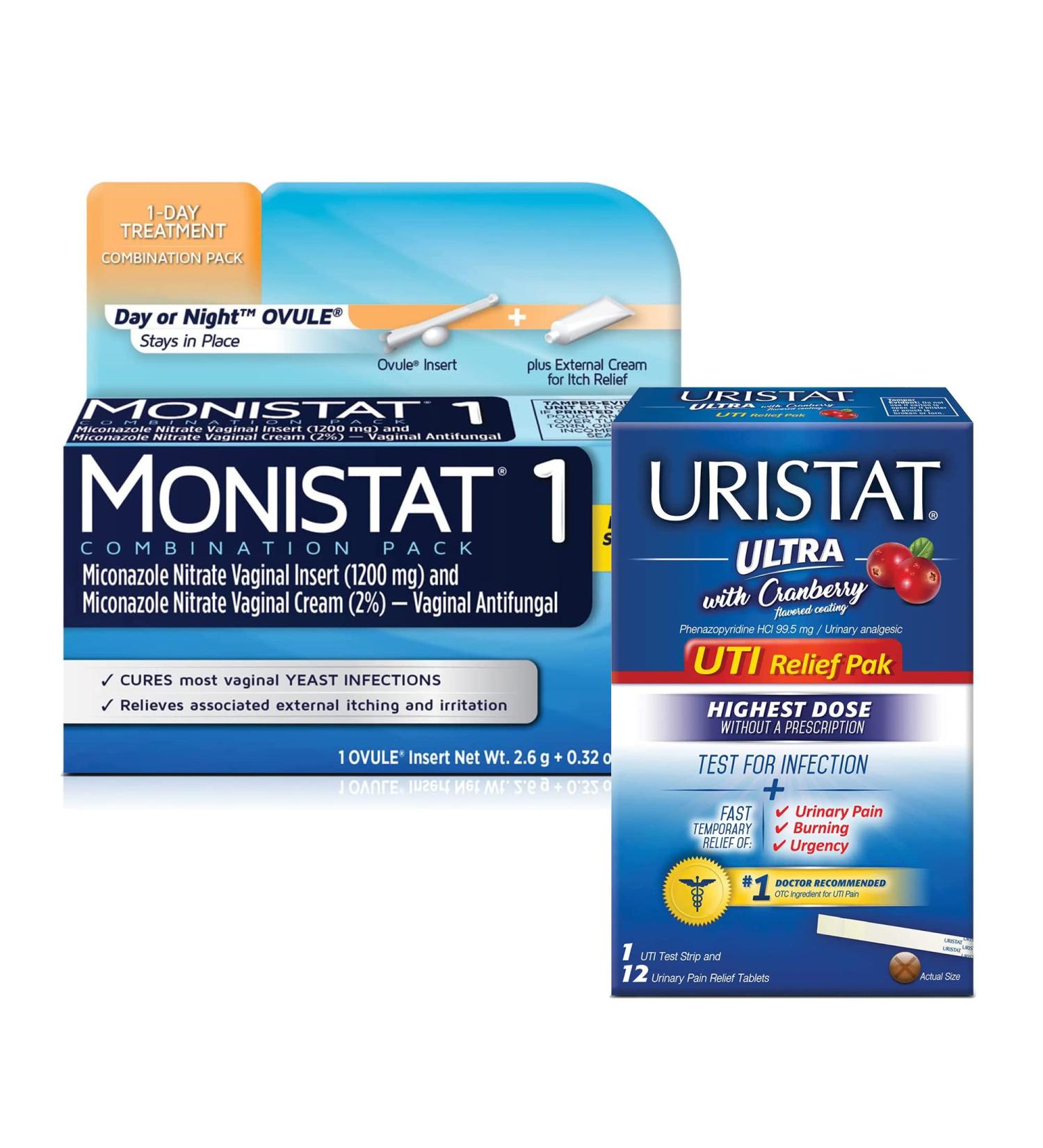Monistat 1-Day Yeast Infection Treatment with Uristat Ultra UTI Relief - UTI Test Strip & Pain Relief Tablets Included - Buy Online on GoSupps.com