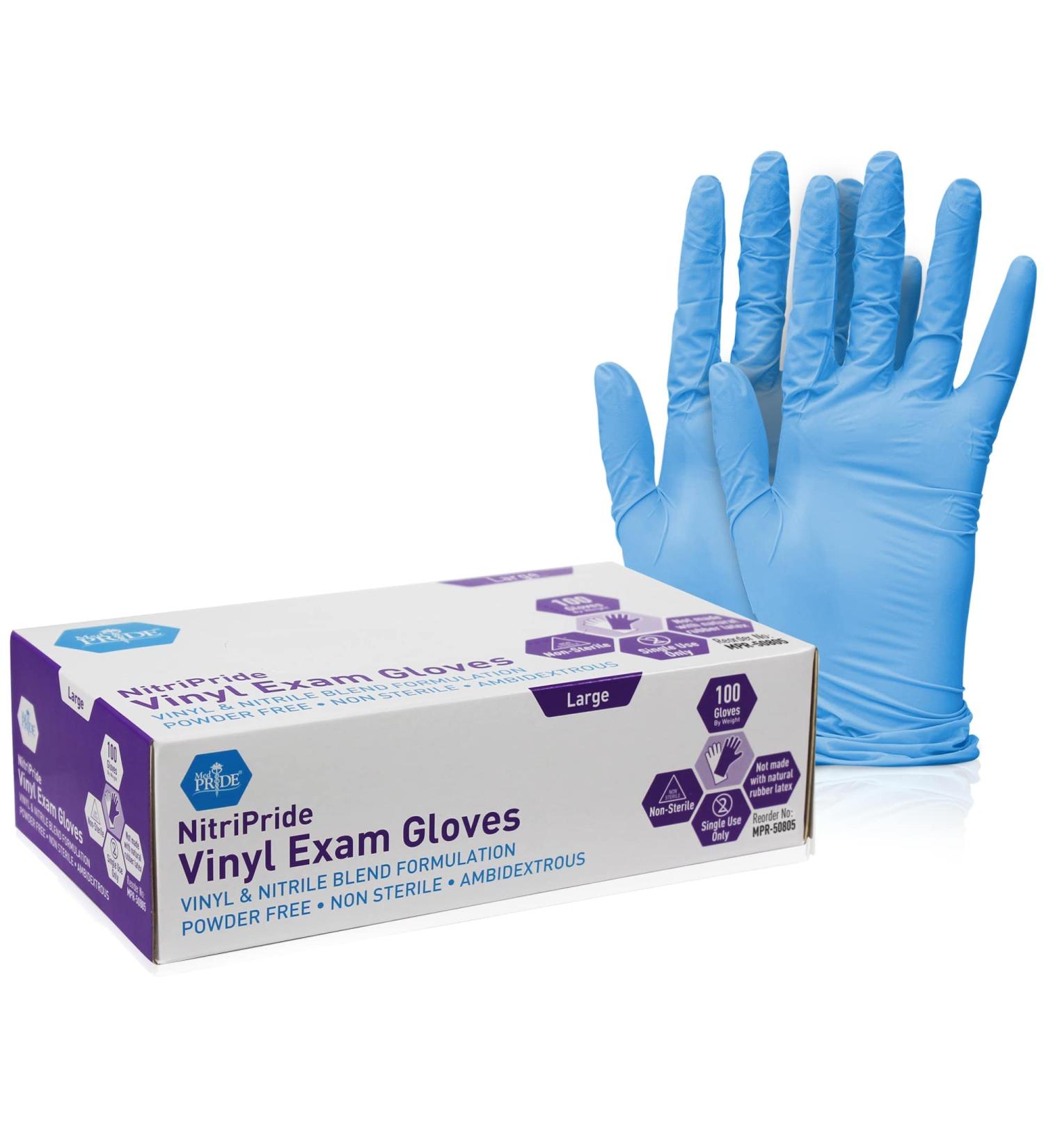 Med PRIDE NitriPride Nitrile-Vinyl Blend Exam Gloves Large 100 - Powder Free Latex Free - Non-Sterile Protective Gloves for Medical Use & More - Buy Online on GoSupps.com