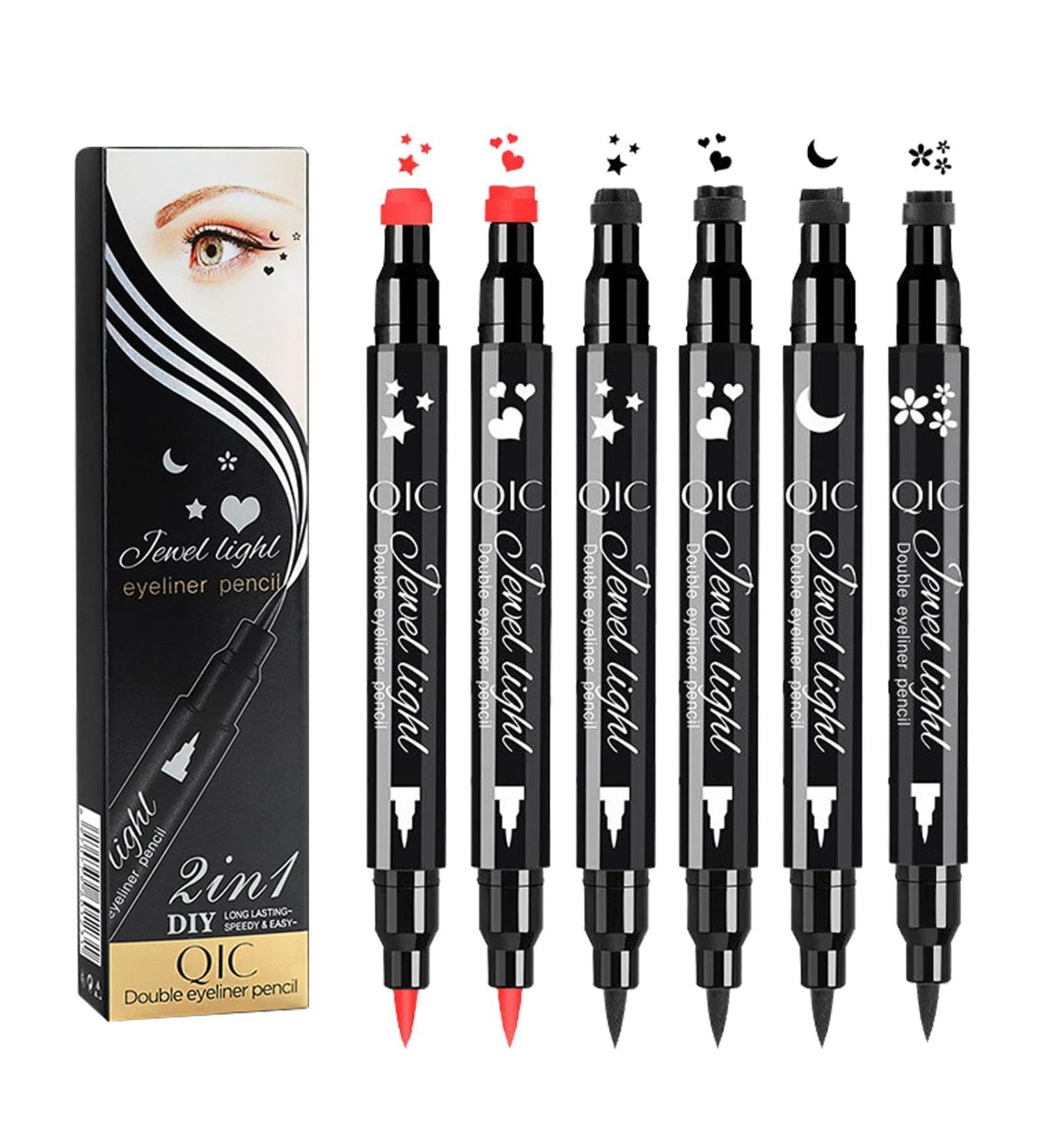 Pen Eye Liner Stencil | Black Eye Liner Liquid Pencil Eye Liners - Double-Headed Eye Liner Pen Long-Lasting Liquid Liner with Eye Makeup Stencil Cat Eye Winged Eye Liner - Buy Online on GoSupps.com