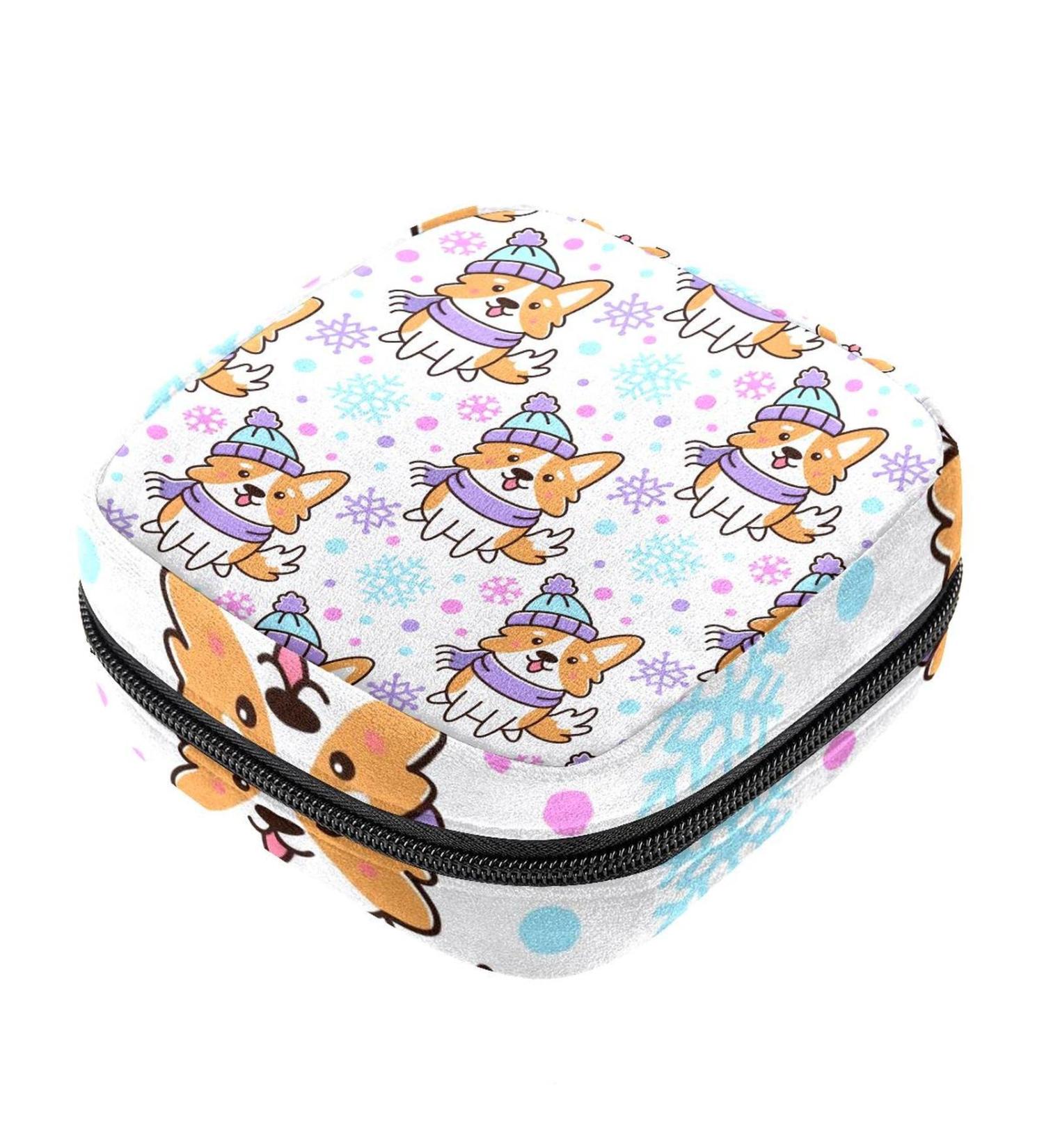 Stylish Menstruation Pad Bag with Zipper - Cute Welsh Corgi Design for Women & Girls | Perfect Tampon & Napkin Storage - Buy Online on GoSupps.com