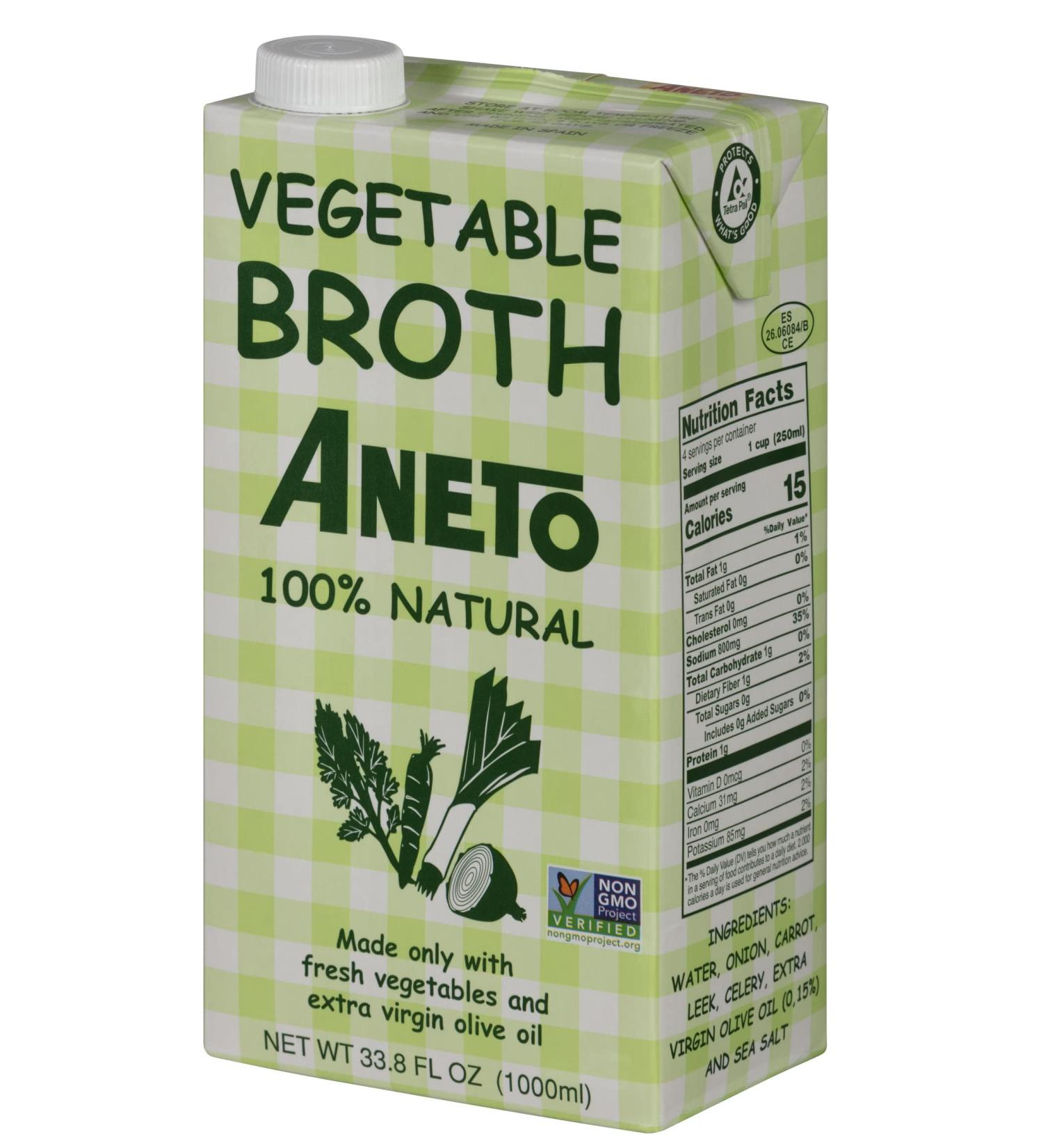 Aneto 100% Natural Vegetable Broth 34 fl oz - Made in Spain, Gluten Free - Buy Online on GoSupps.com