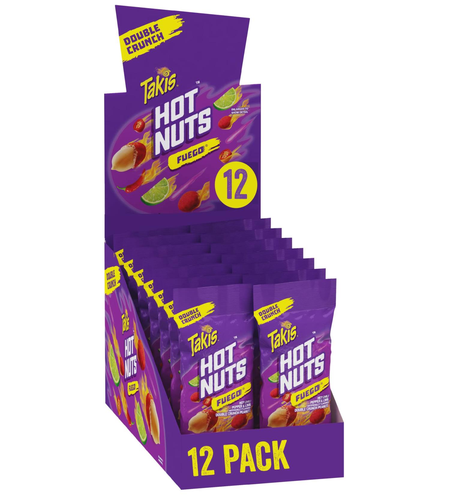 Takis Hot Nuts Fuego Double Crunch Peanuts - Box of 12 Individual Bags, 3.2 oz Each - Buy Online on GoSupps.com