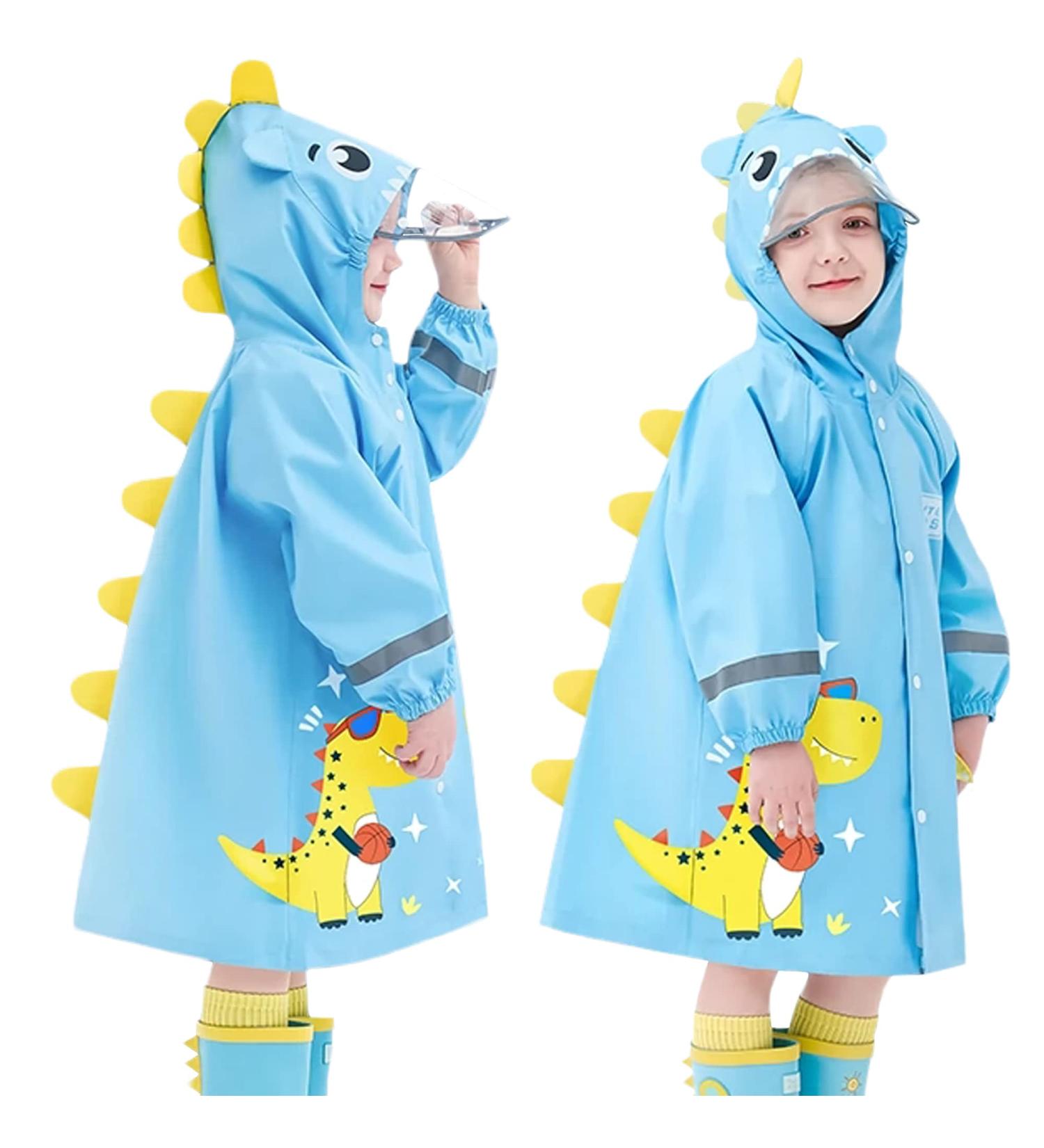 Kids Waterproof Dinosaur Raincoat | Boys Girls Toddler Poncho | 3D Cartoon Children Rainwear - M Size (M/95-110 CM) - Buy Online on GoSupps.com