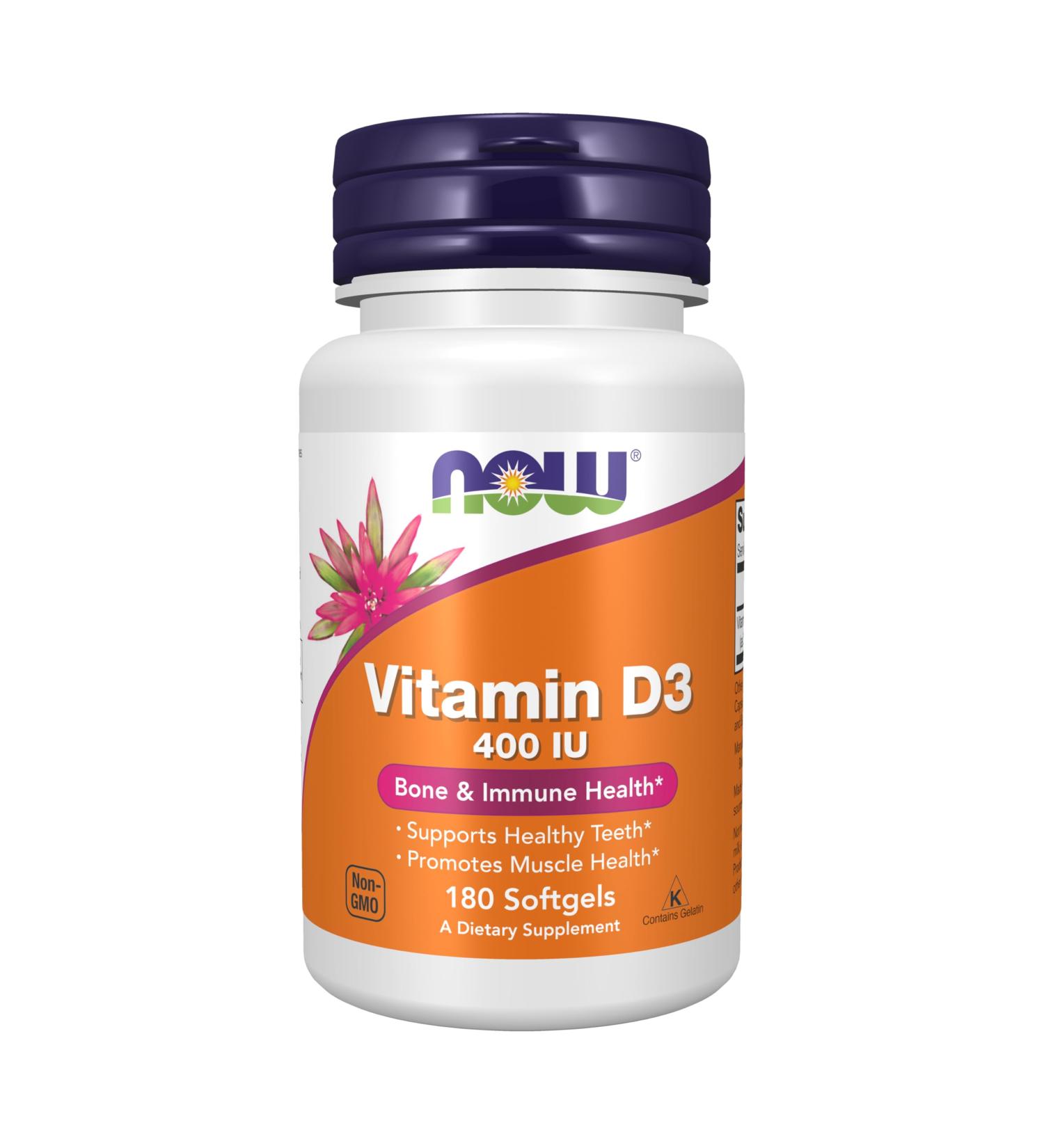 NOW Vitamin D-3 400IU 180 Softgels (Pack of 3) 180 Count (Pack of 3)