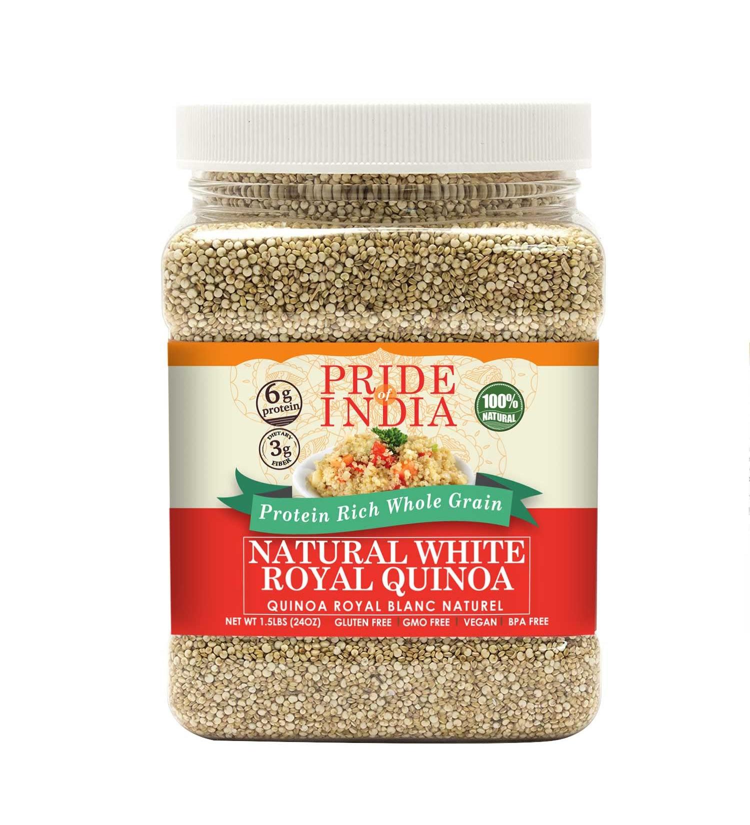Pride Of India Natural White Royal Quinoa - 100% Bolivian Superior Grade Protein Rich Whole Grain - 1.5 Pound Jar - Buy Online on GoSupps.com