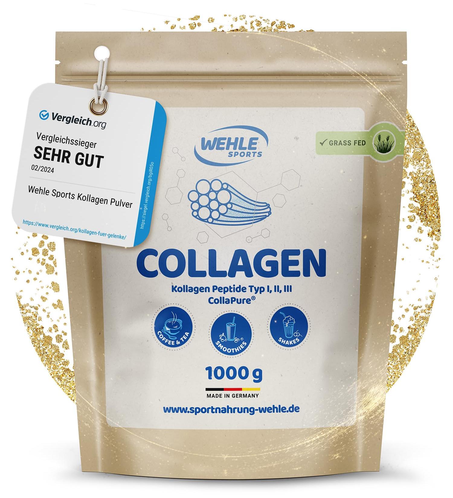 Buy Bioactive Collagen Powder 1kg - Hydrolyzed Peptides Tasteless Protein - Wehle Sports Germany - Types 1 2 & 3 - Premium Collagen Lift Drink - Buy Online on GoSupps.com