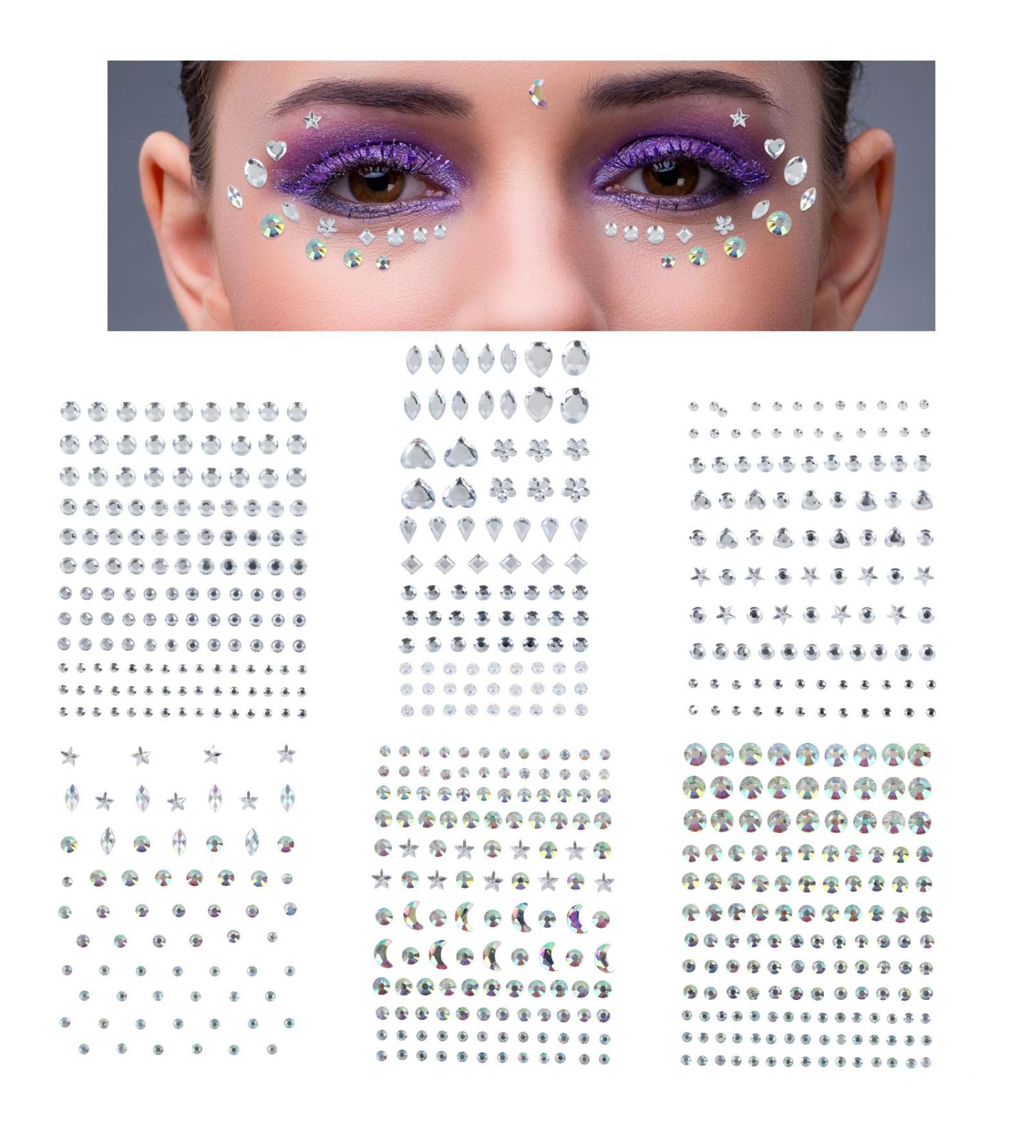 6 Sheets Self-Adhesive Face Gems & Rhinestones for Makeup | DIY Festival Eye Jewelry Stickers - Buy Online on GoSupps.com