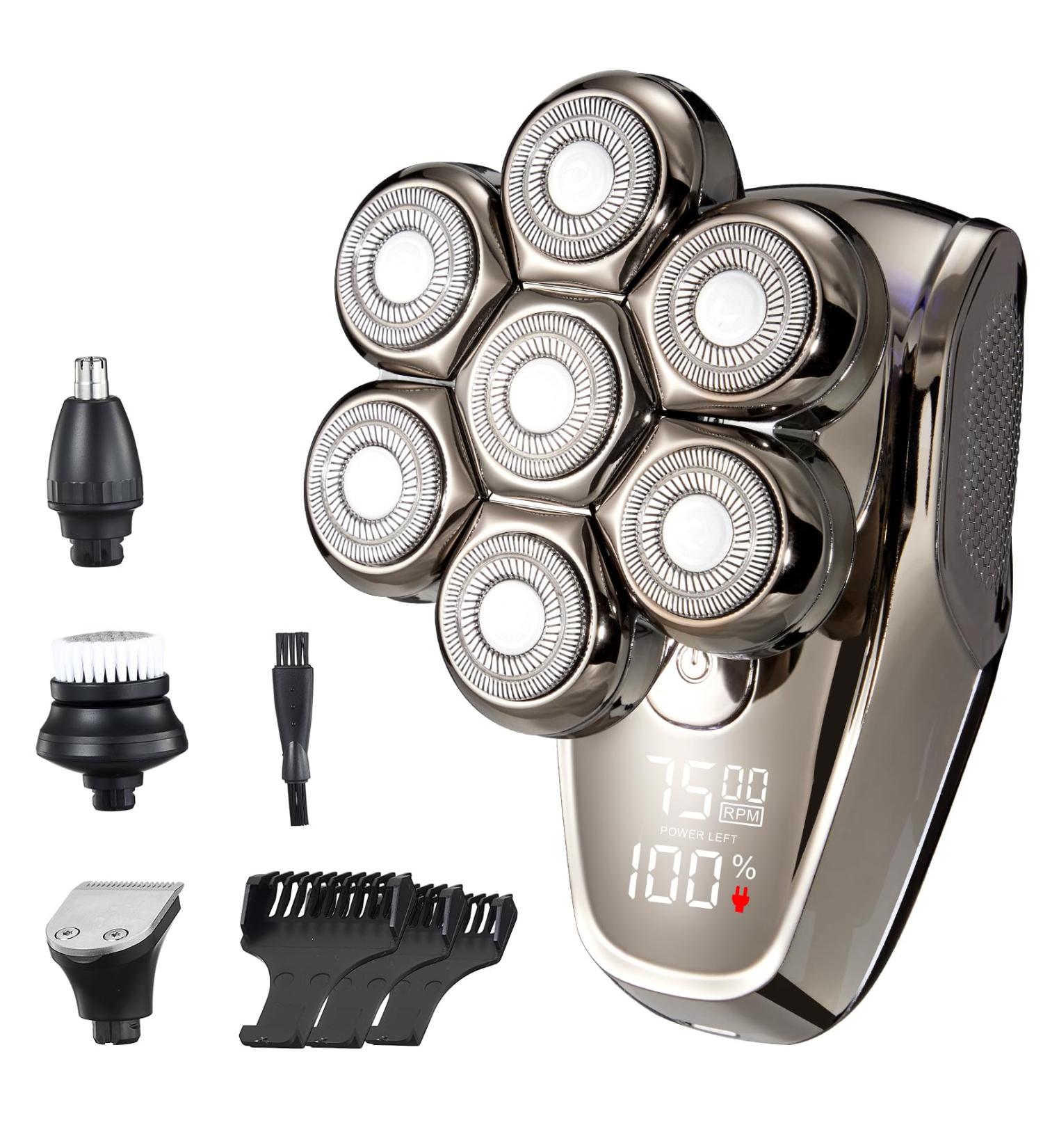 Premium 7D Bald Men's Shaver | Waterproof Electric Razor with Nose Trimmer - Men's Grooming Kit with LED Display & USB Charging - Buy Online on GoSupps.com