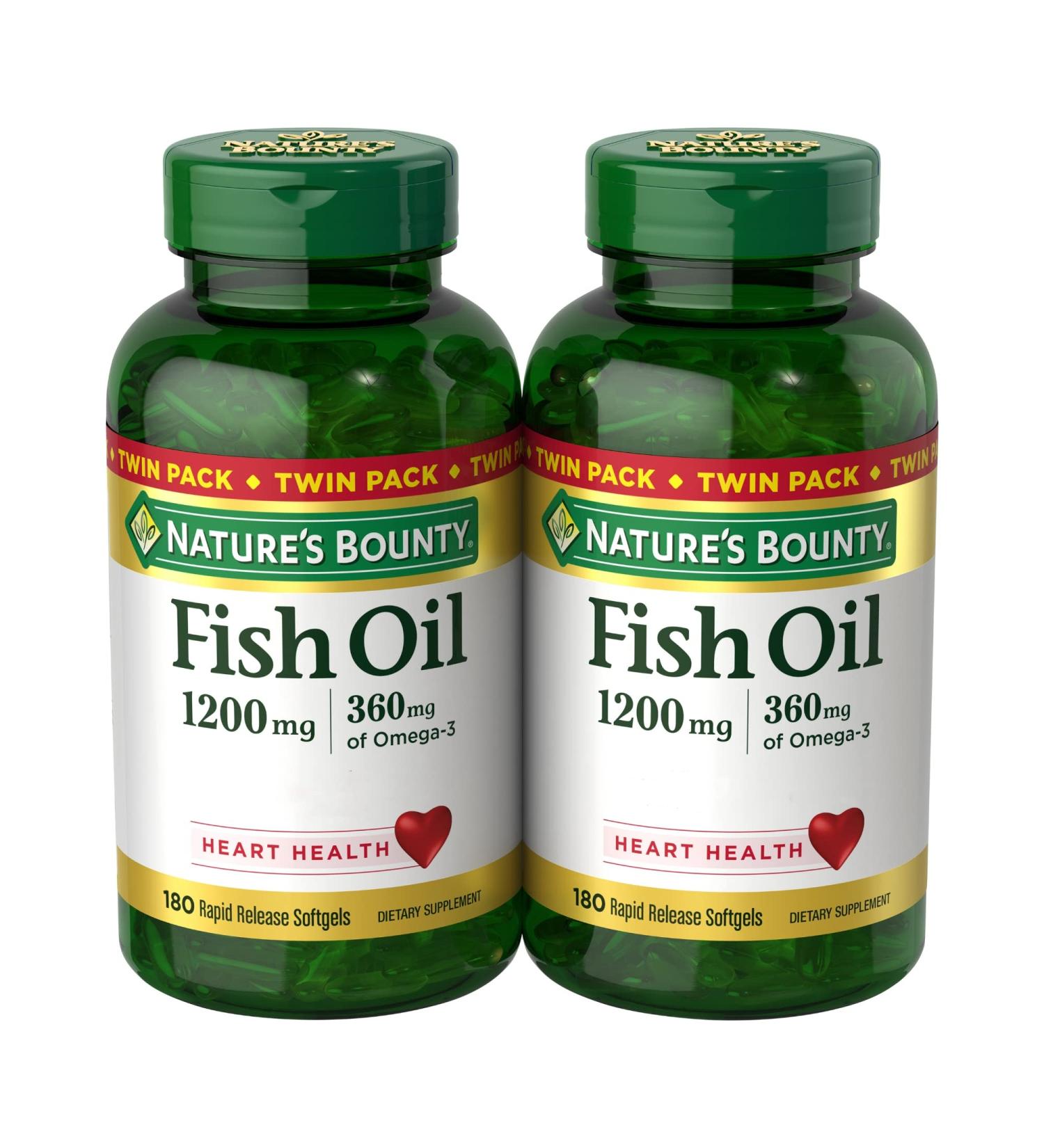 Nature's Bounty Fish Oil 1200 mg - 360 Rapid Release Softgels (Pack of 2) - Heart Health & Omega-3 - Buy Online on GoSupps.com
