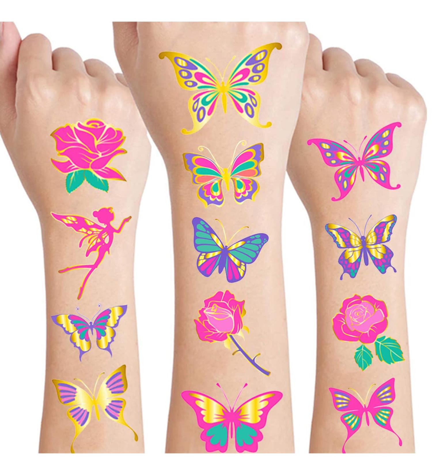 Glitter Butterfly Temporary Tattoos for Kids - Fairy Party Favors for Girls - Butterfly Birthday Decorations (4 Sheets) - Buy Online on GoSupps.com