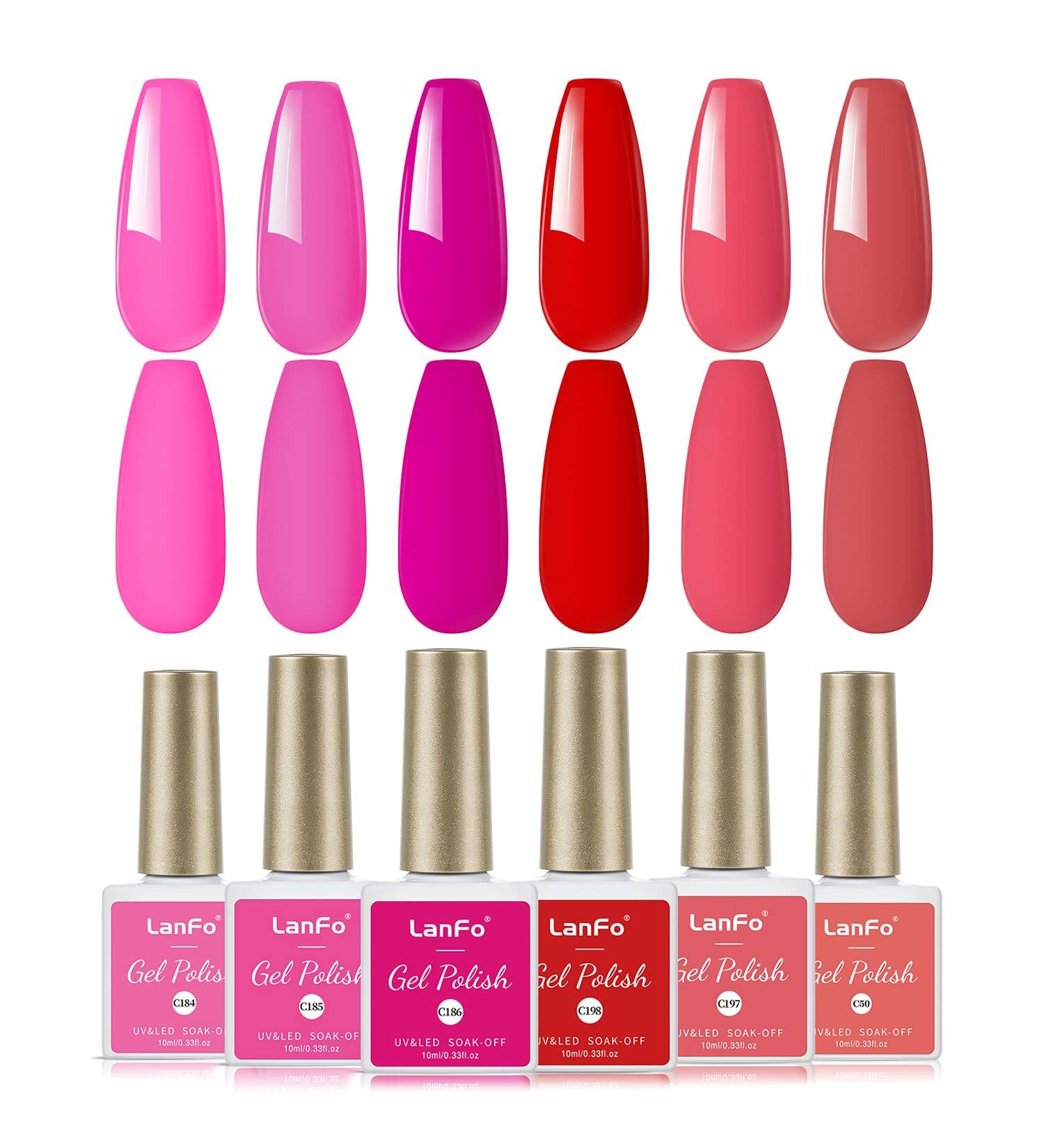 LanFo 6 Colors Gel Nail Polish Set - Pink & Red Spring Summer Collection for DIY Nail Art Manicure at Home - Buy Online on GoSupps.com