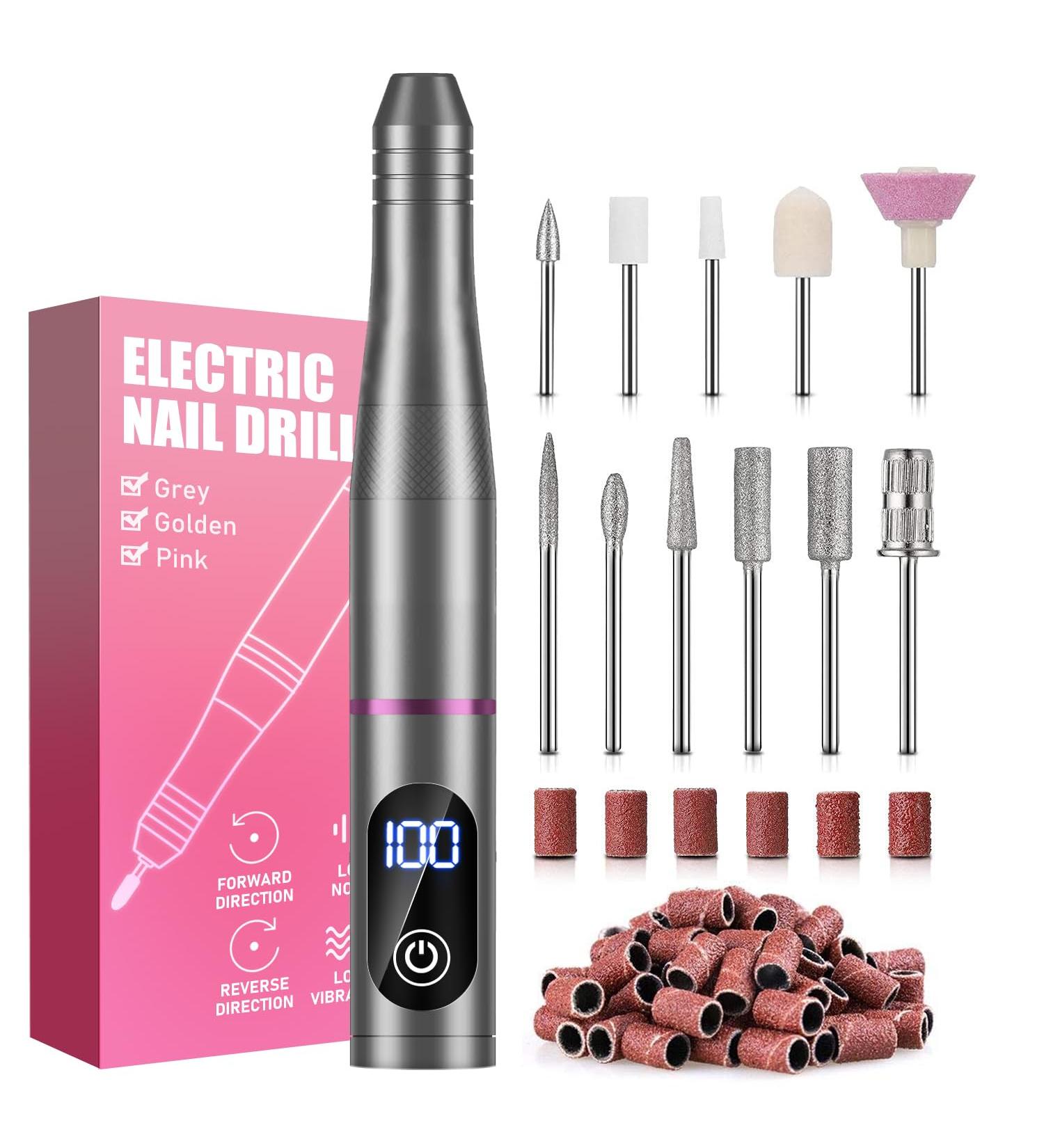 Electric Nail Cutter & 11-in-1 Manicure Set - 30000U/min USB Nail File & Pedicure Tools for Acrylic Removal (Gray) - Buy Online on GoSupps.com