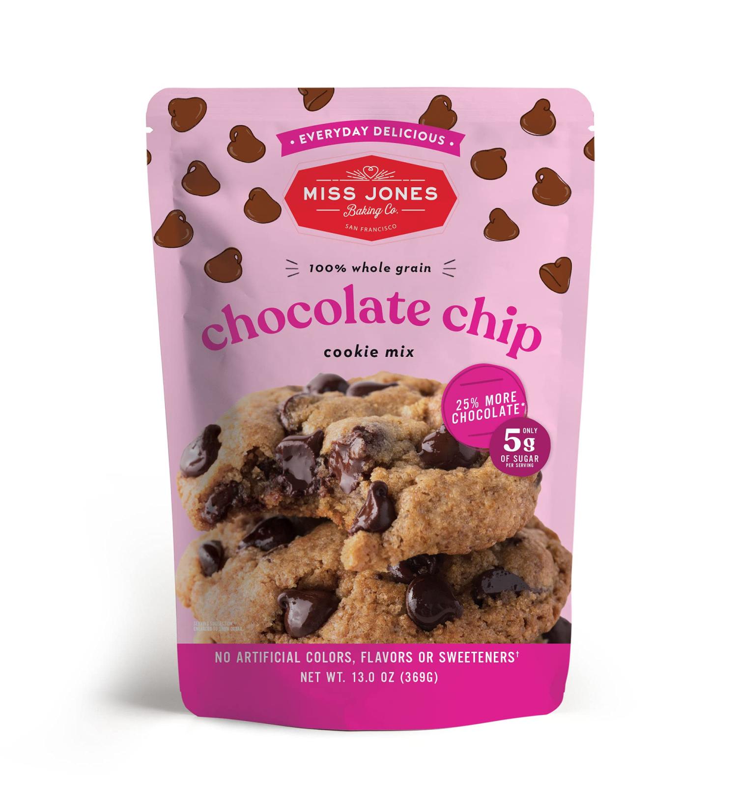 Miss Jones Baking Chocolate Chip Cookie Mix - Whole Grains | More Chocolate Chips | 50% Lower Sugar | Naturally Sweetened | 13 Ounce Pack - Buy Online on GoSupps.com