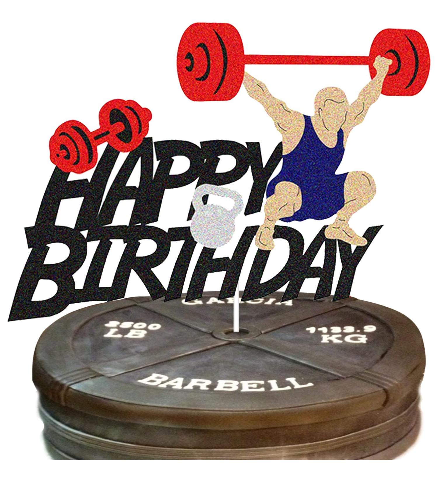 G-LOVELY'S Gym Happy Birthday Cake Decorations Glitter Weight Lifting Themed Cake Toppers Fitness Barbell Kettlebell Party Decor Supplies for Men Women Boy Girl and Fitness Lovers - Buy Online on GoSupps.com