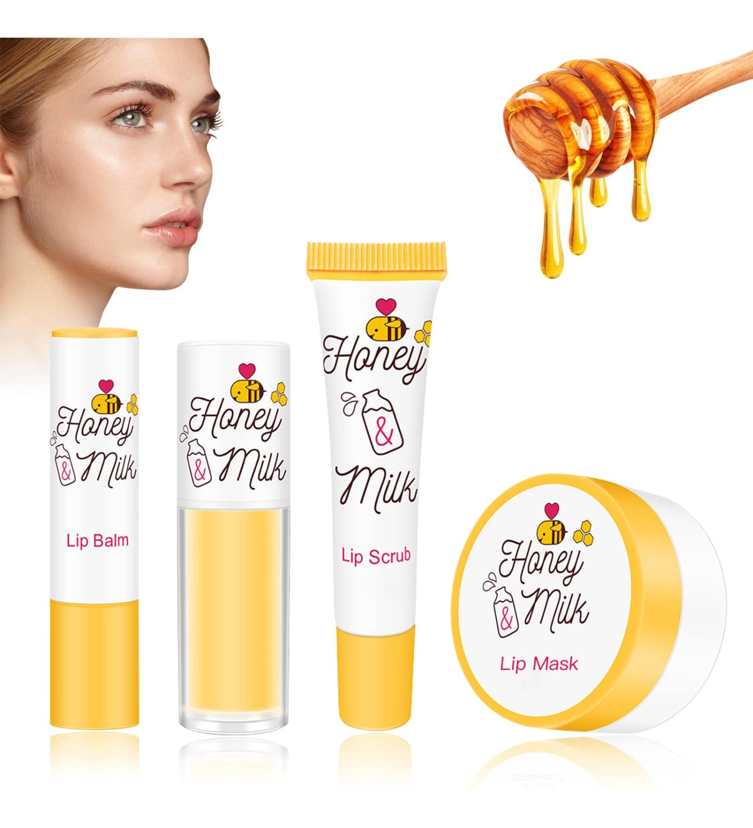 LSxia Honey Milk Lip Care Kit - 4 Piece Set for Moisturizing & Nourishing Dry Lips | Overnight Lip Exfoliator, Repair, and Hydration | Holiday Gift Set - Buy Online on GoSupps.com