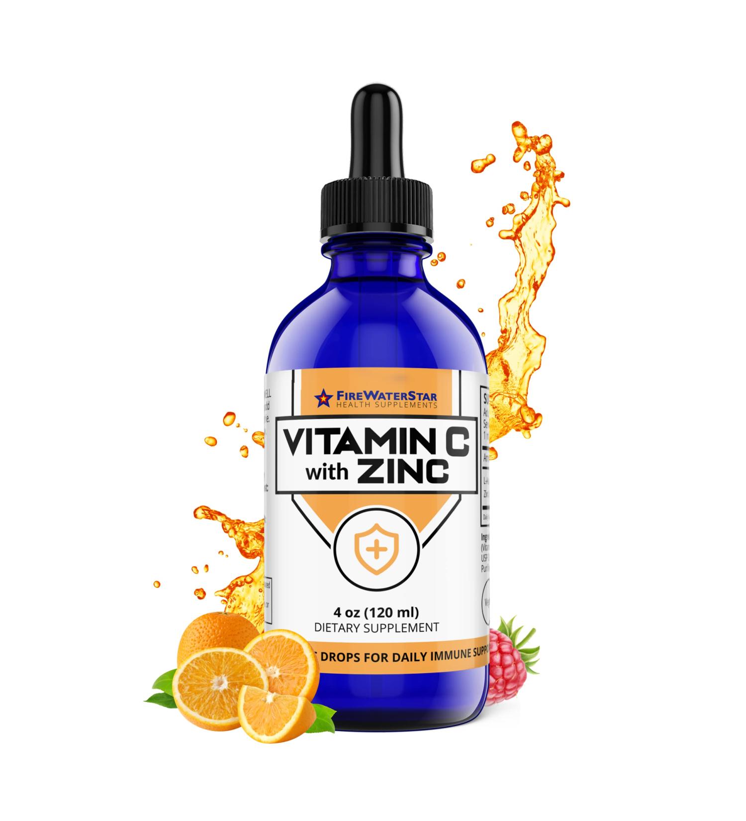 Liquid Vitamin C with Zinc - 4oz - 60 Servings - Organic Non-GMO - Adults and Kids - 99% Pure Ascorbic Acid - VIT C Drops - Bioactive Vitamin C Liquid - Immune Support Skin Health Antioxidants - Buy Online on GoSupps.com