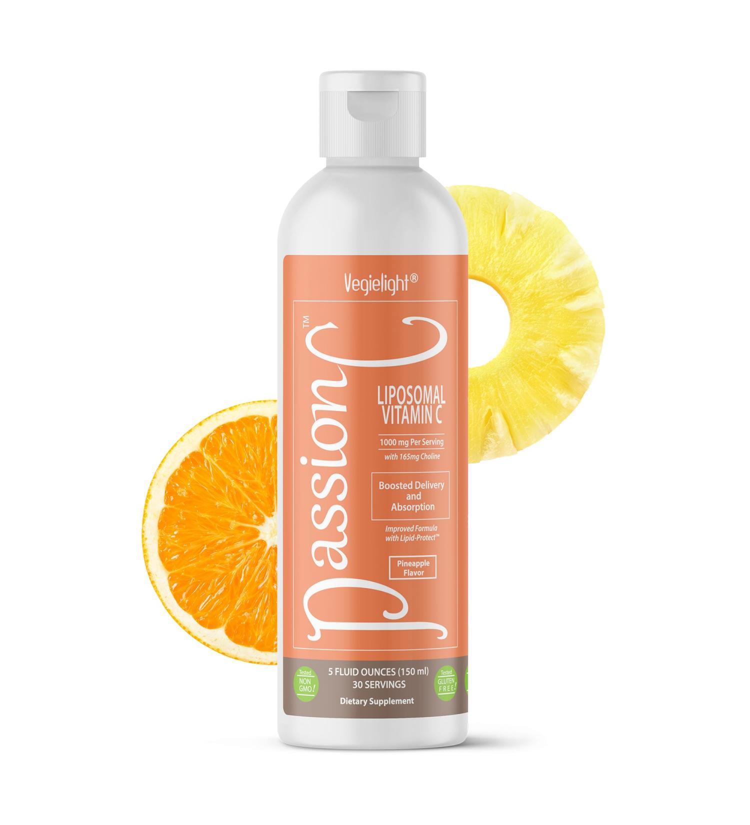 VEGIELIGHT PassionC Liposomal Vitamin C 1000mg - Enhanced Lipid-Protect Formula - Superior Absorption - Great Pineapple Taste - Non GMO - 30 Servings - Buy Online on GoSupps.com