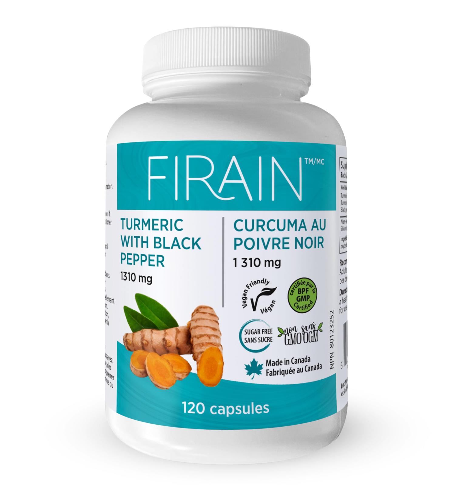 Firain Turmeric/Curcumin Capsules with Black Pepper Extract for better absorption - Premium Curcumin Supplement for Joint Support and Antioxidant Boost - 120 Capsules 1310mg - Buy Online on GoSupps.com