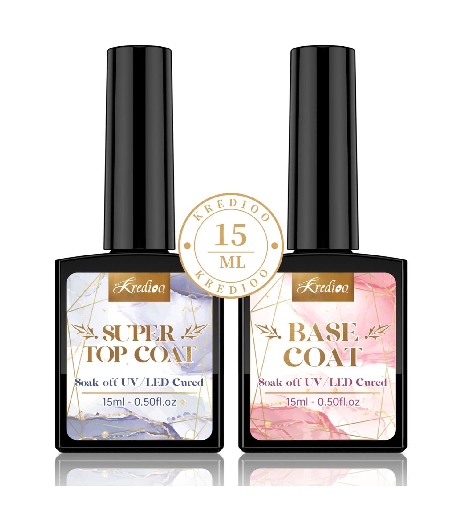 Kredioo Base Coat and Top Coat Gel Nail Polish 2 Pcs 15ML No Wipe Gel Top Coat Glossy Shine Finish for Soak Off UV Gel Polish Gel Base Coat for Builder Gel Natural Nails DIY Nail Art At Home Base Top Coat - Buy Online on GoSupps.com