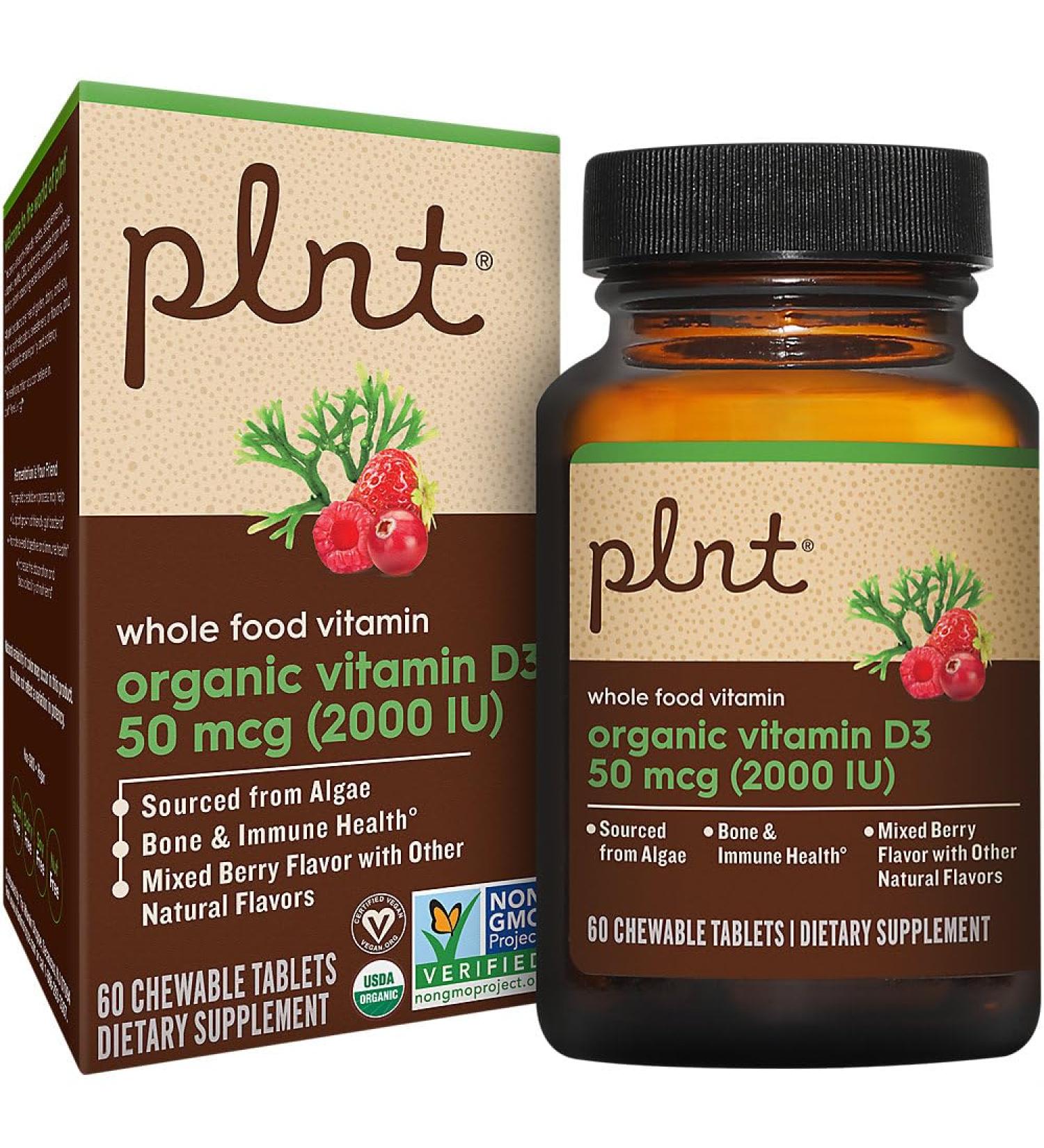 Organic Vitamin D3 a" 50 MCG (2 000 IU) Whole Food Vitamin a" Mixed Berry (60 Chewable Tablets) - Buy Online on GoSupps.com