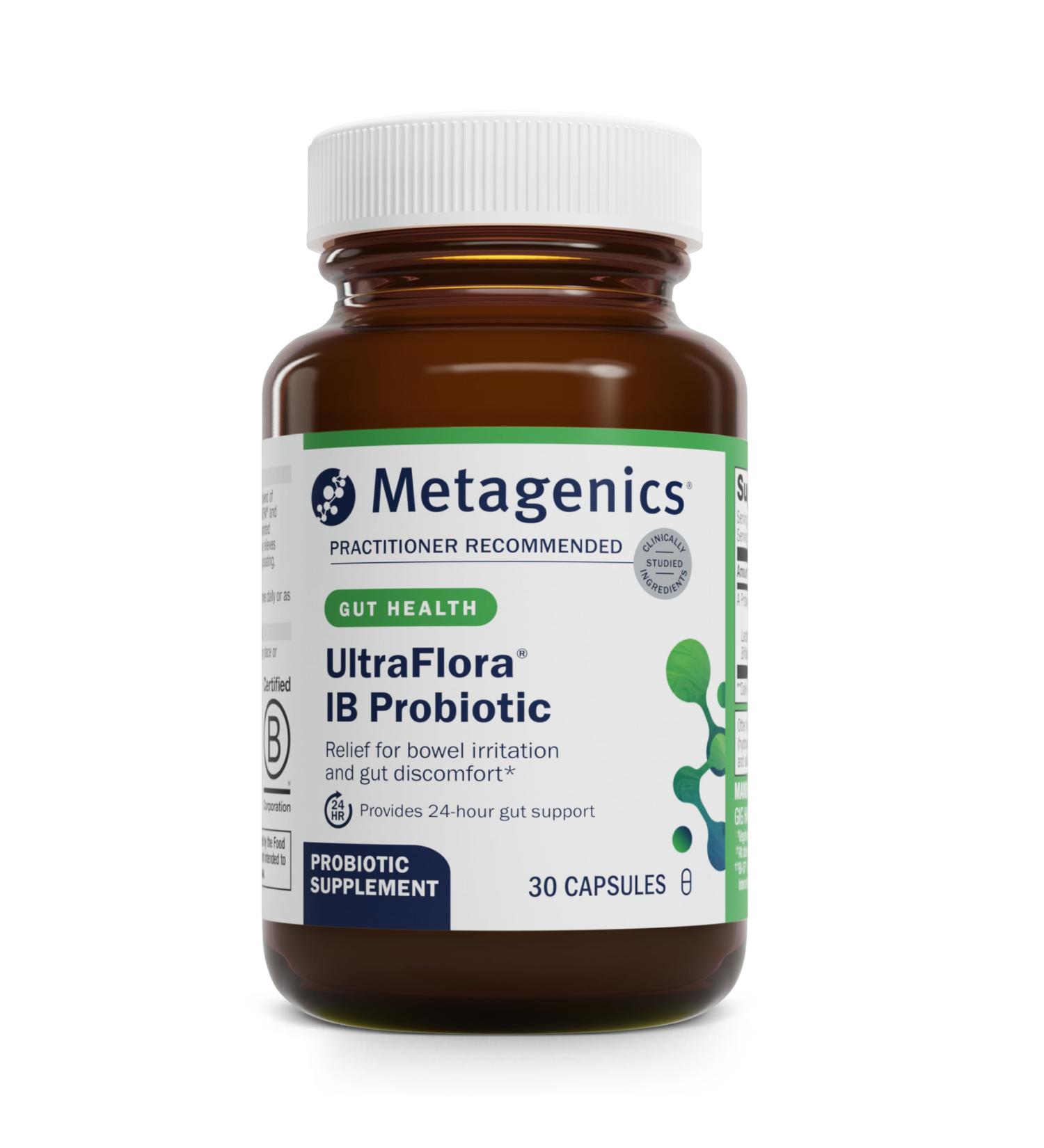 Metagenics UltraFlora IB Probiotic - 60 Bil. CFU - Relief for Occasional Intestinal Distress* - Supports Digestive Health Bloating & Gut Balance* - Lactobacillus & Bifidobacterium Blend - 30 Capsules - Buy Online on GoSupps.com