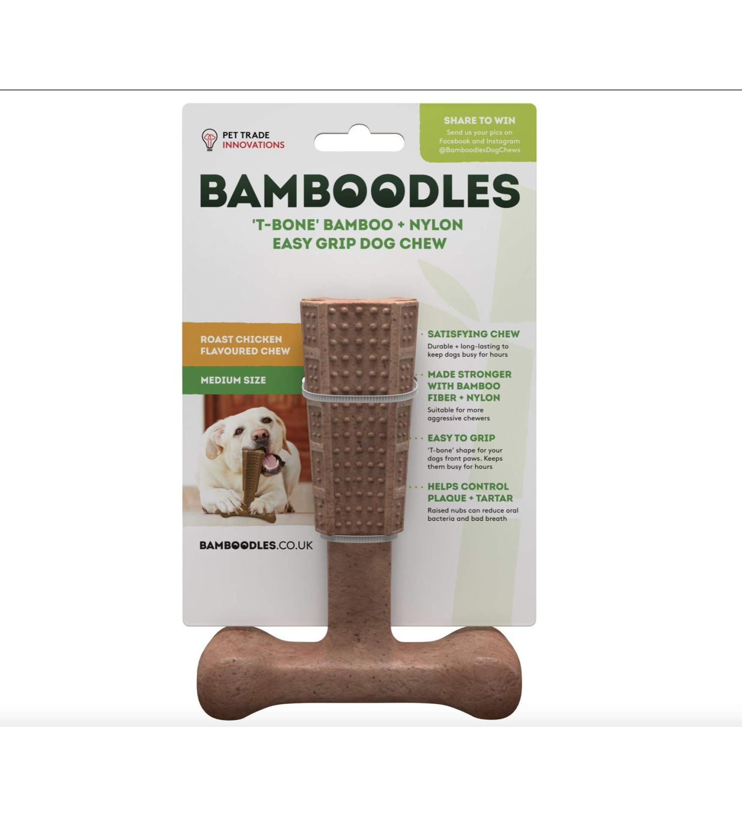 Bamboodles T Bone Dog Chew - Medium Chicken Flavor for Aggressive Chewers - Buy Online on GoSupps.com