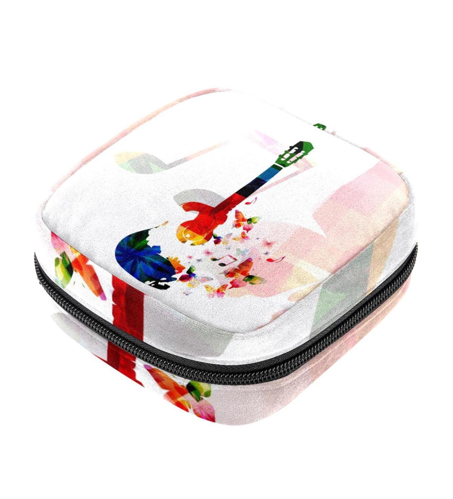 Stylish Menstruation Bag with Zipper for Women & Girls - Butterfly Music Guitar Design - Ideal for Napkins & Tampons - Buy Online on GoSupps.com