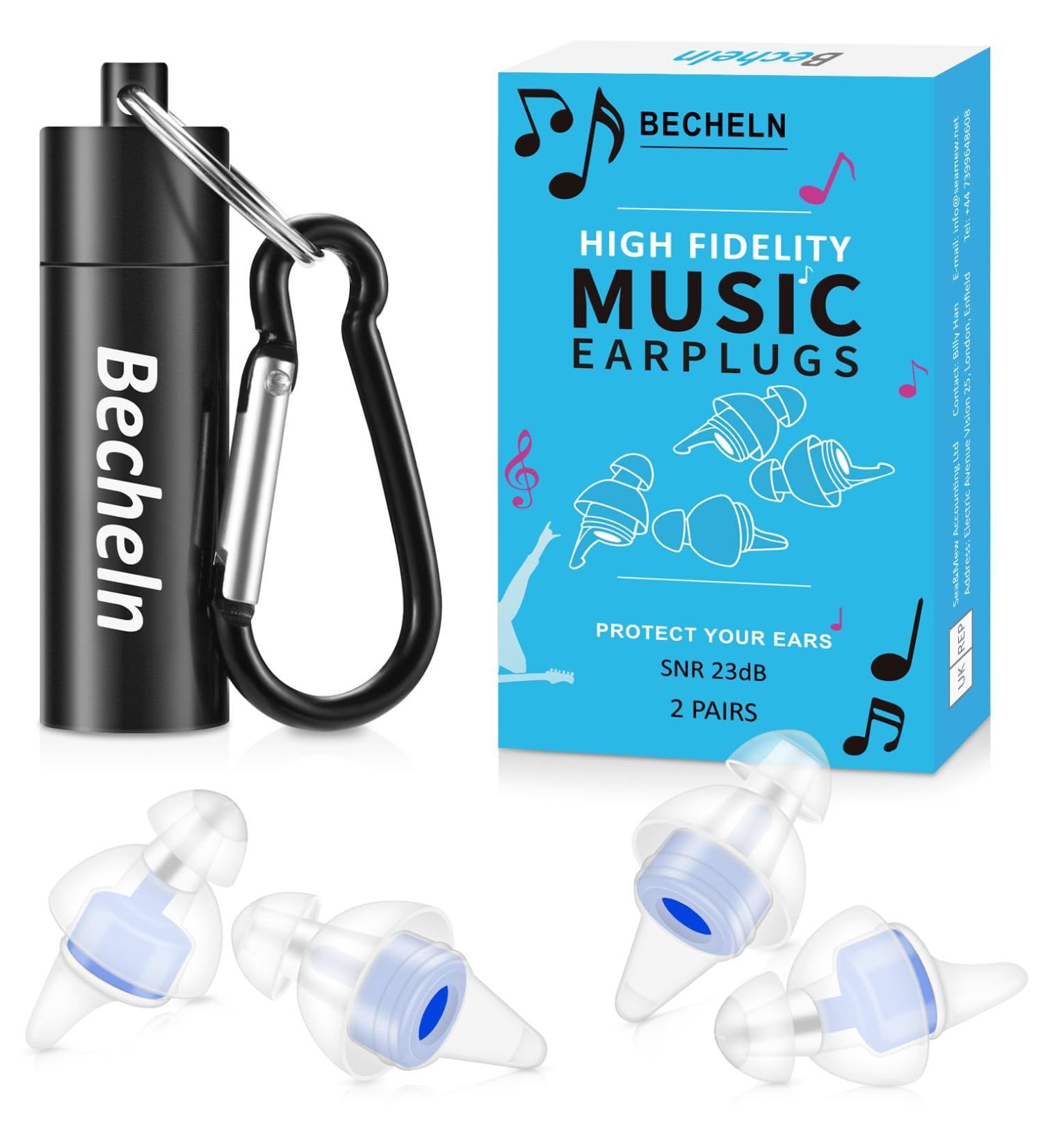 High Fidelity Concert Ear Plugs - 2 Pairs Noise Reduction Musician Earplugs for Concerts & Music Festivals - Hearing Protection up to 23dB - Blue - Buy Online on GoSupps.com