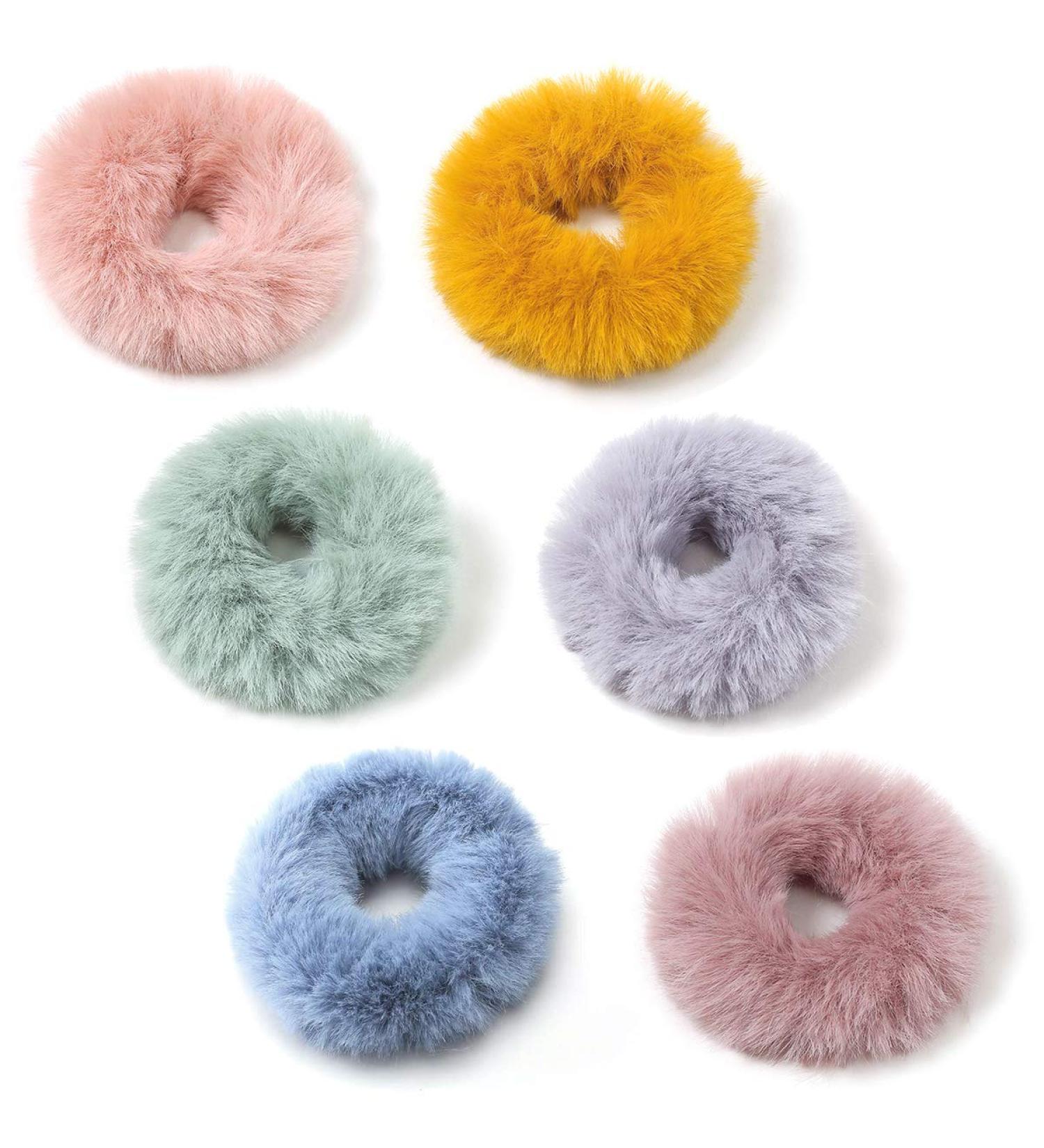 Gresunny Fluffy Rabbit Fur Hair Ties - Elastic Accessories for Women & Girls 6 Pieces - No Trace Stylish Ropes & Tassels - Buy Online on GoSupps.com