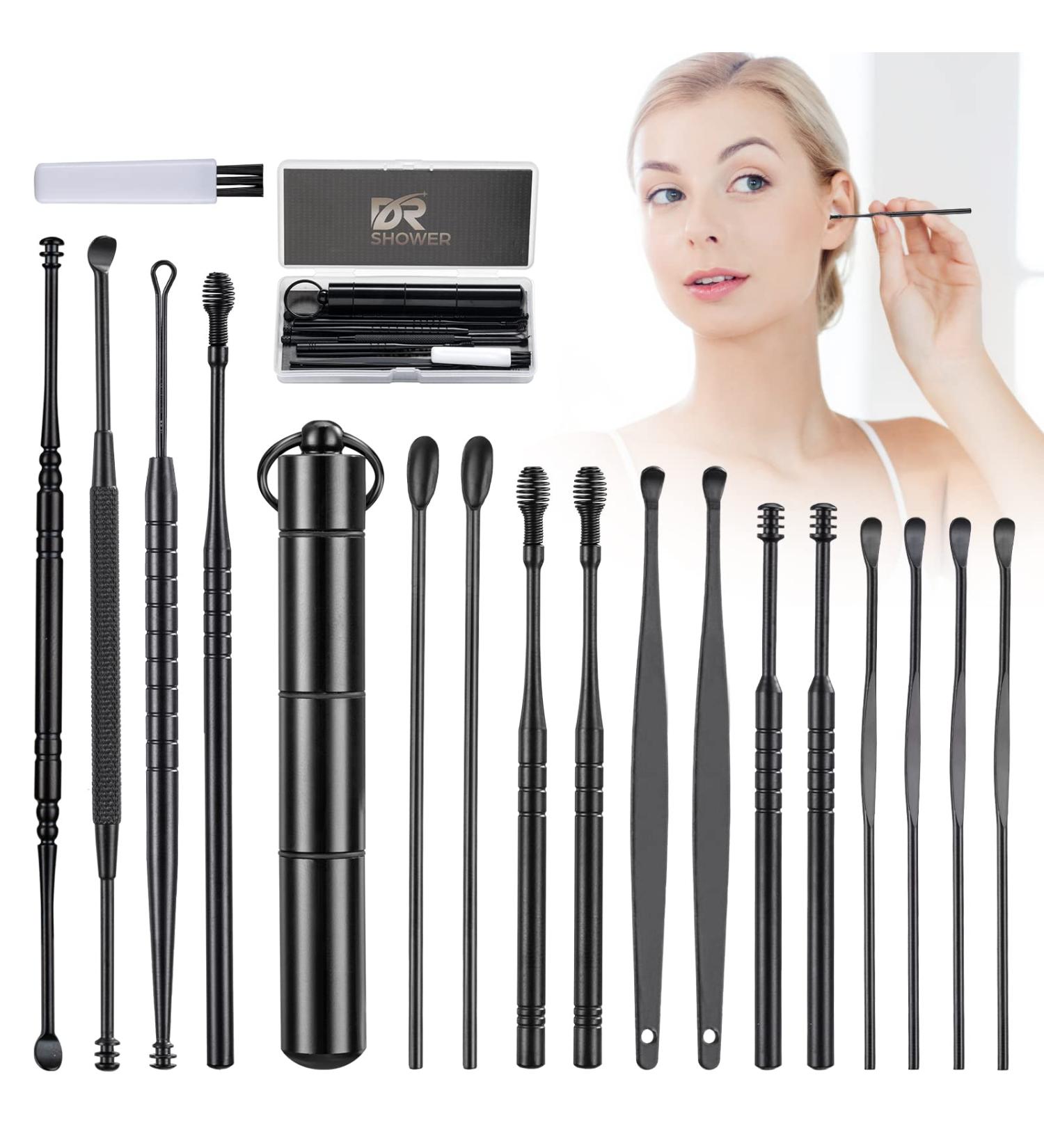 17 Pcs Stainless Steel Ear Pick Set - Ear Wax Removal & Cleaning Kit with Brush and Storage Box - Buy Online on GoSupps.com