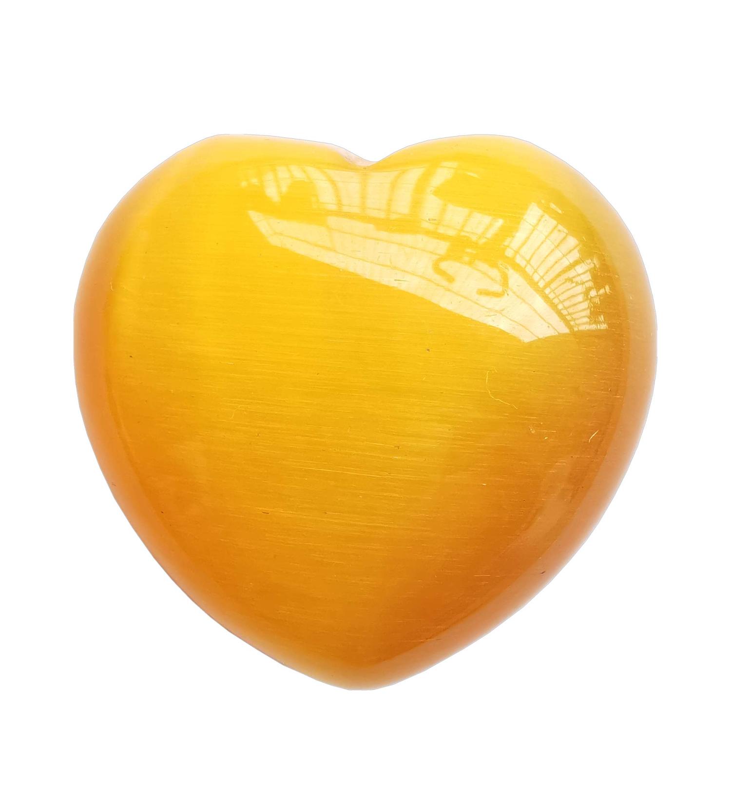 Manekieko Yellow Cats Eye Palm Worry Carved Heart | 40mm Healing Stone Crystals | International Shipping Available - Buy Online on GoSupps.com